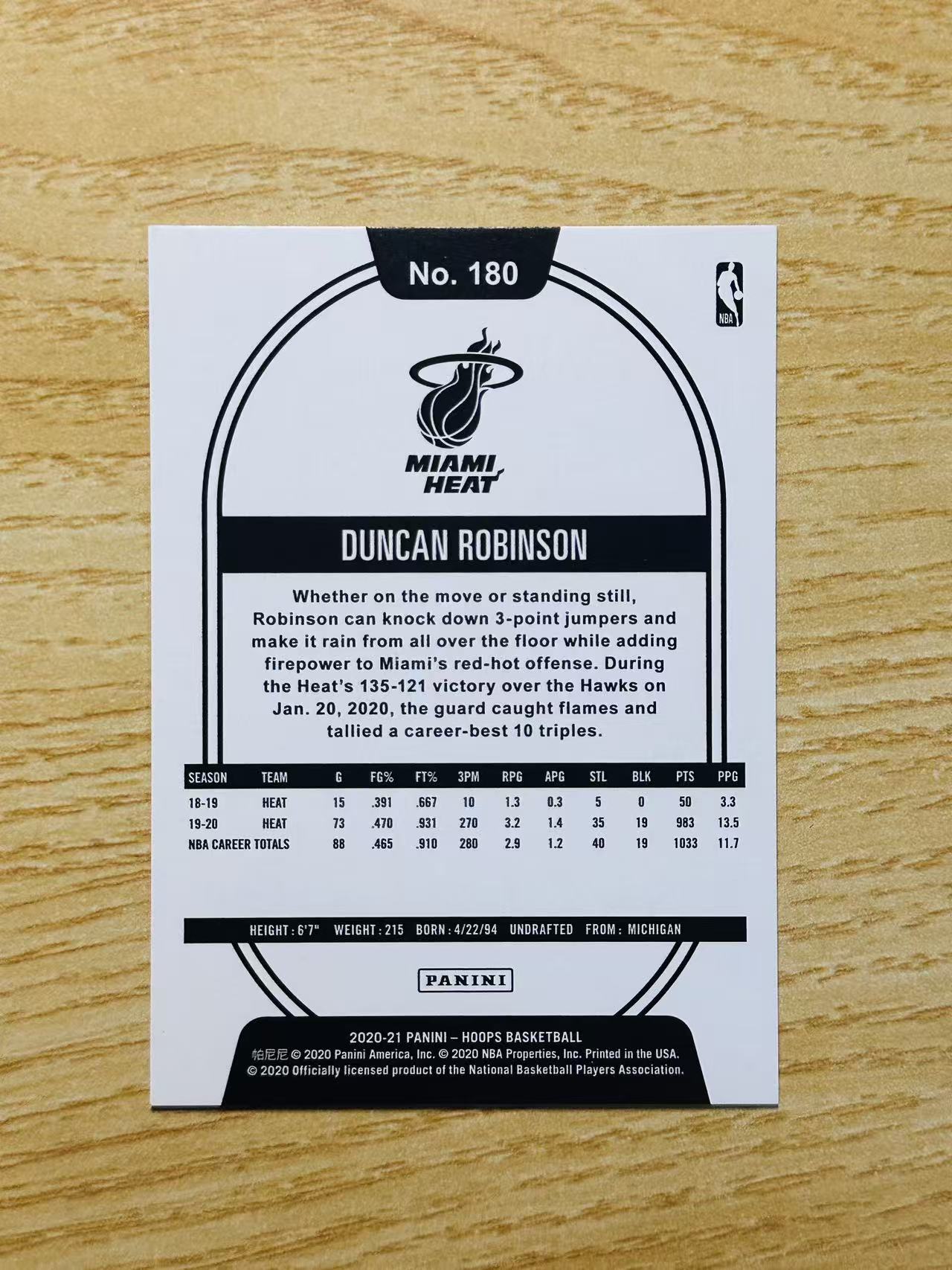 2020-21 Panini NBA Hoops Duncan Robinson 嘿嘿代卖 邓肯 罗宾逊 金碎冰折 10编 低编 热火 收藏必备