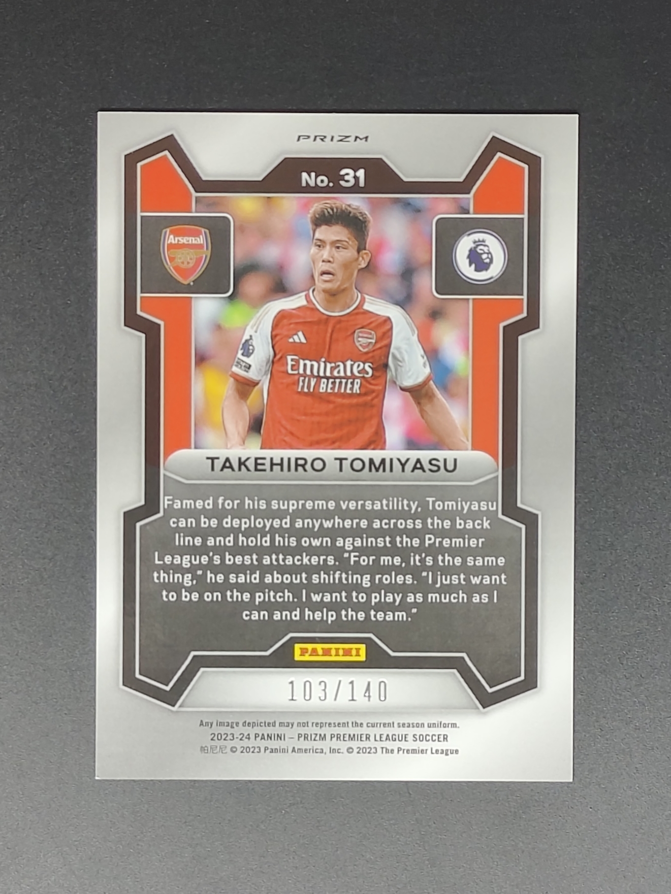 2023-24 Panini Prizm Premier League Takehiro Tomiyasu 富安健洋英超