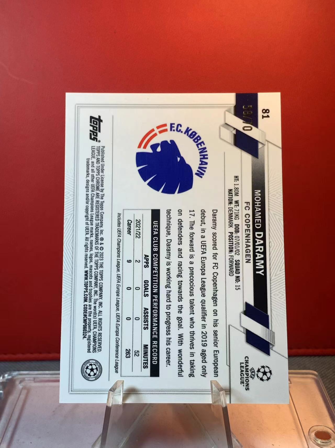 (詹叔代拍)2022-23 Topps Chrome Mohammed Daramy 欧冠蓝宝石 穆罕默德 达拉米 58/70编 绿碎冰折 流浪者 顺丰寄付 泰山