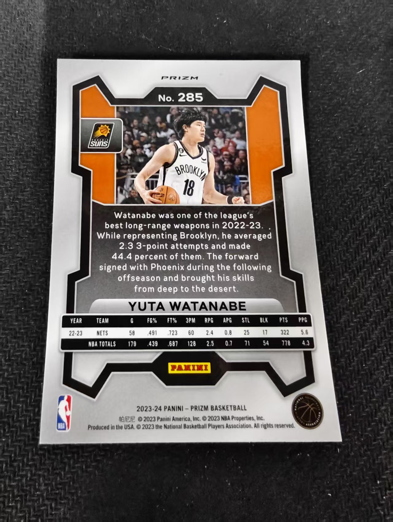2023-24 Panini Prizm YUTA WATANABE 太阳 渡边雄太 银折 PZ 划痕 边角瑕疵 #285