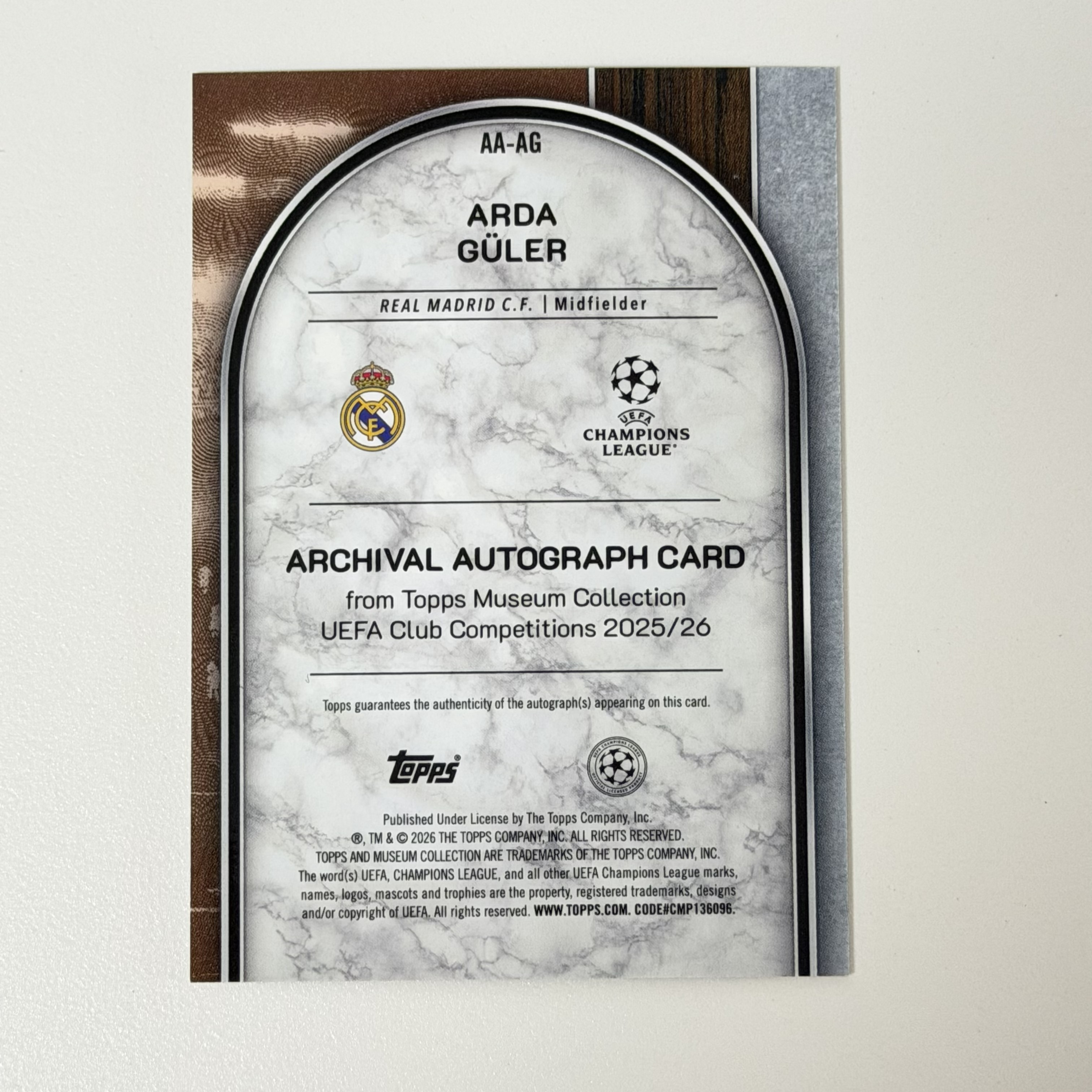【浩冉拍卖】2026 Topps Museum 足球博物馆 Arda Guler 居莱尔 签字 22/75编 粉折 皇马 皇家马德里 #Alcippe#