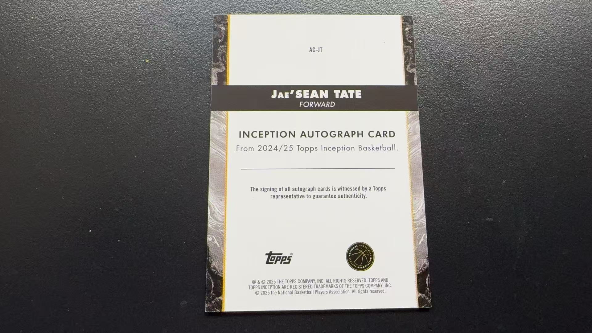 【Pw代卖】2024-25Topps Inception盗梦 Jae'Sean Tate 杰肖恩 泰特 火箭 红折 签字 75编 卡品如图 收藏必备 萝卜哥