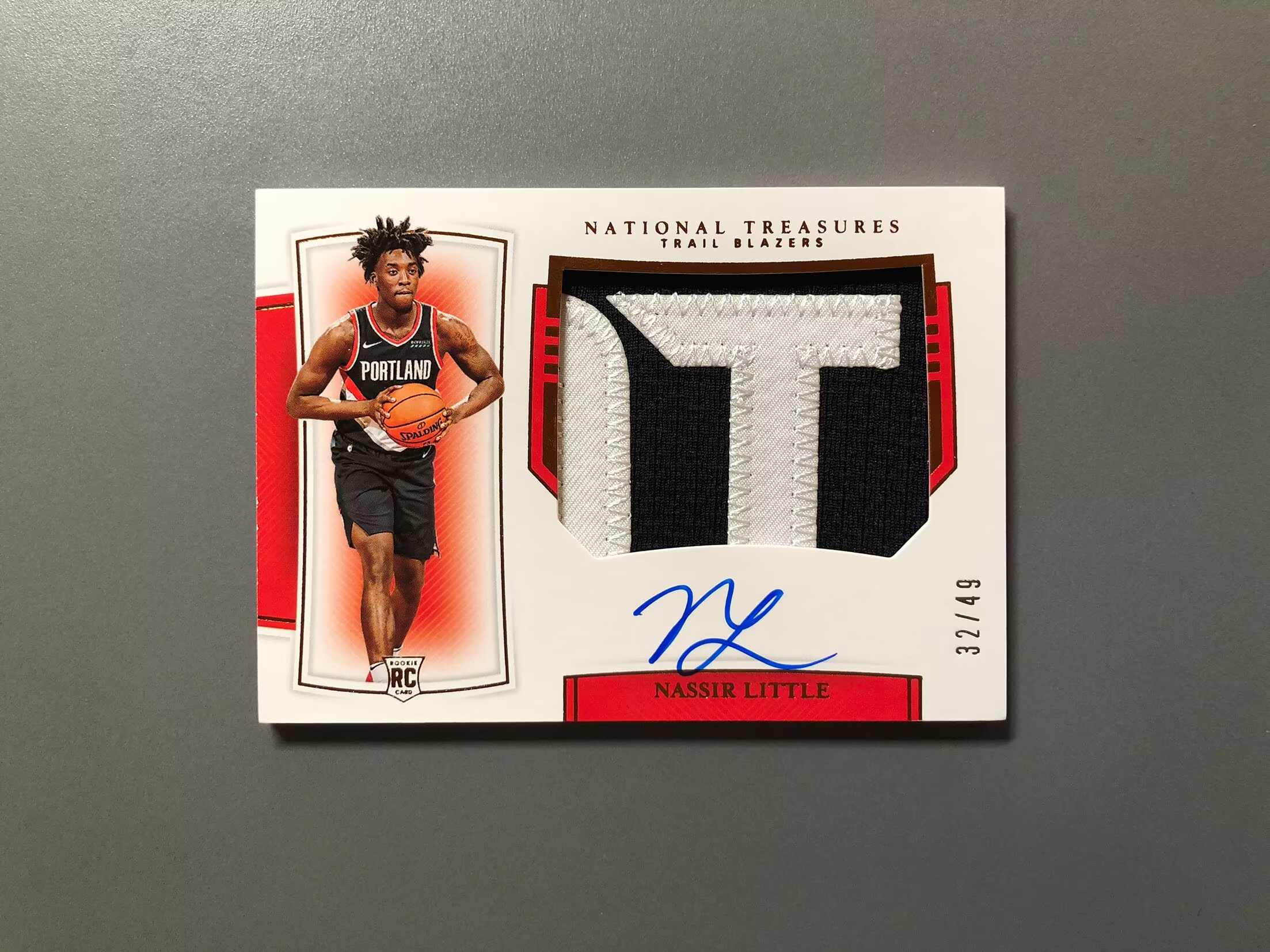 2019-20 Panini National Treasures Nassir Little RC 纳西尔·利特尔 开拓者 新秀 落场 球衣 签字 卡签 RPA 49编 切割暴力 卡品如图FT048