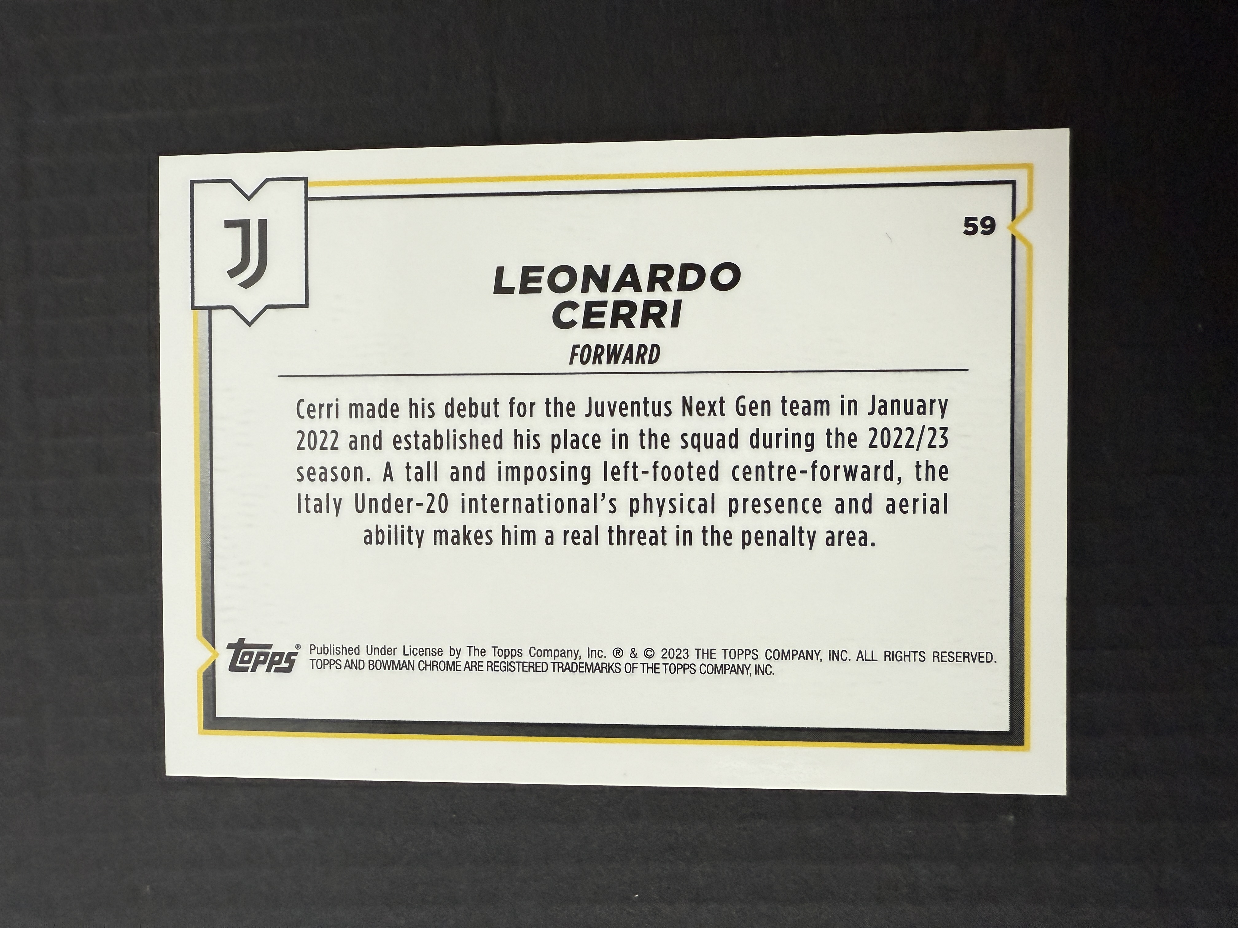 【GOAT山羊拍卖】D哥 2023-24赛季 topps chrome尤文图斯队盒系列 莱昂纳多·切里 新秀bowman 1st 新秀斑马折 1/75 首编 尤文图斯 品相如图