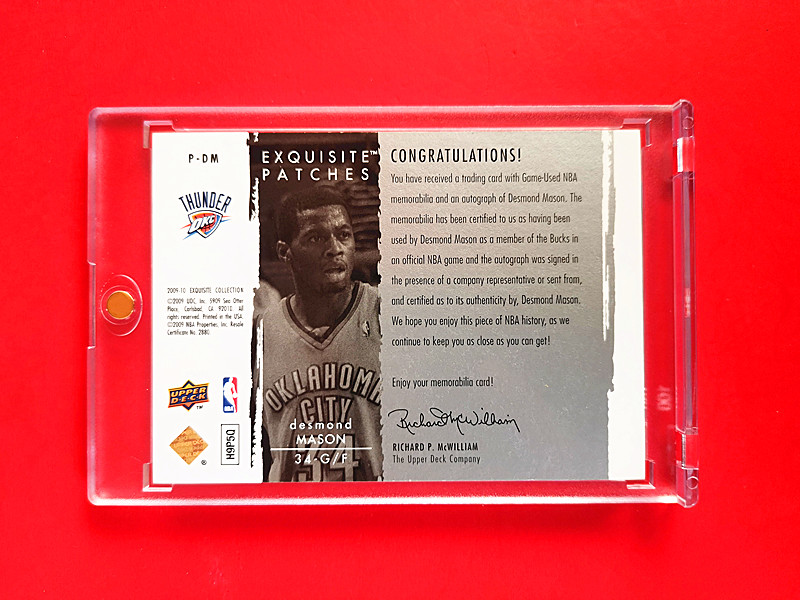 2009-10 UD Exquisite Collection 德斯蒙德·梅森 (( PATCH 卡签 限量23张 末年木合 品好,搏psa10分 史上最好的卡种 )) ebay奇迹 (送砖)