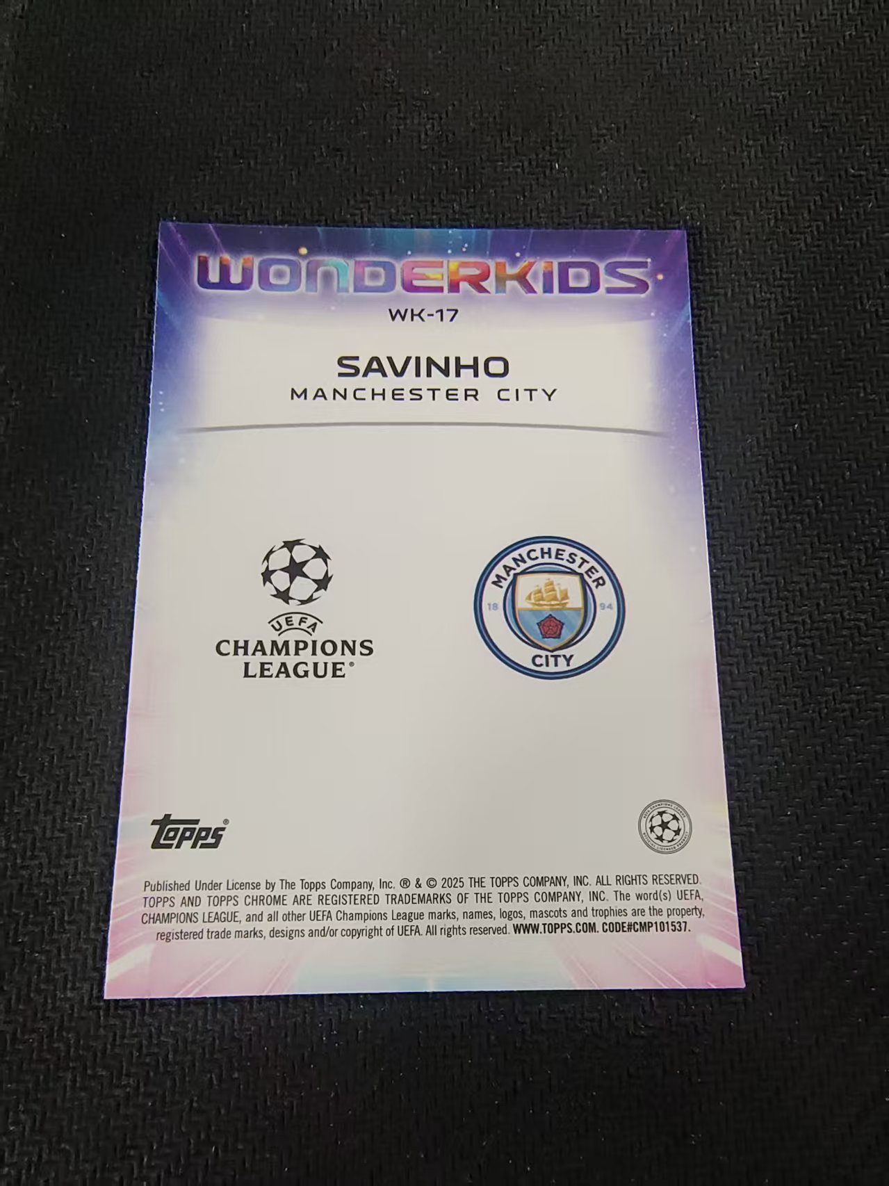【可合并,不累计】2025 Topps Chrome savinho 曼城 萨维尼奥 欧冠 神奇小妖特卡 银折 划痕 边角瑕疵 #17