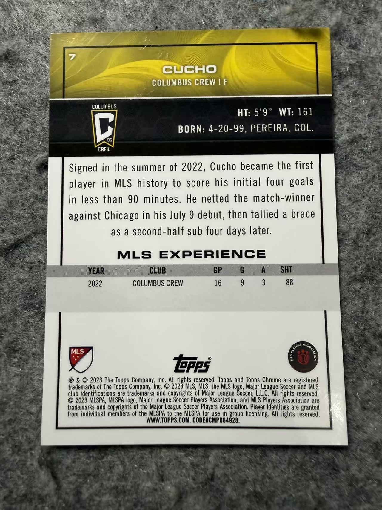 2023 Topps Chrome Cucho MLS 美职联TC 哥伦布机员 库乔 埃尔南德斯 绿折 99编 沃特福德 旧将 卡品如图
