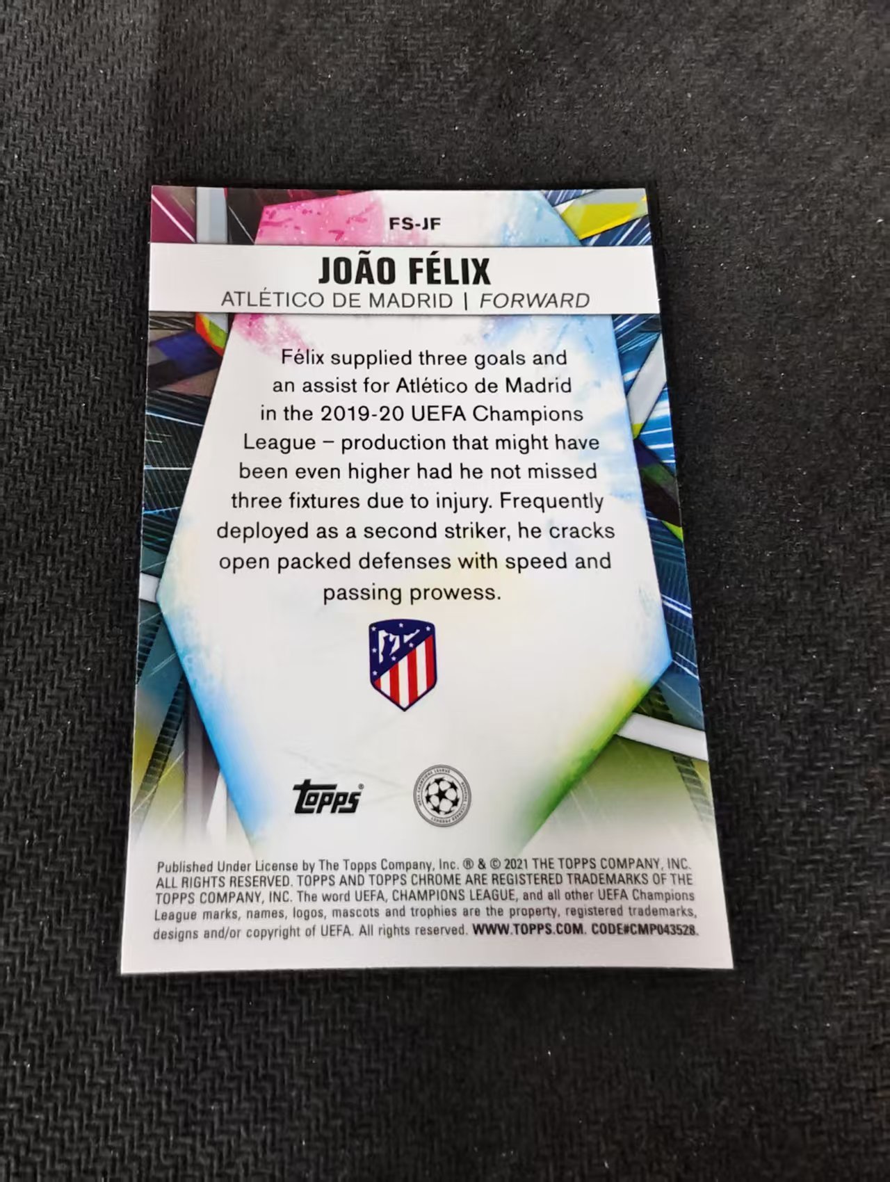 【可合并,不累计】2021 Topps Chrome Joao Felix 欧冠 马竞 菲利克斯 未来之星特卡 银折 不保卡品 介意勿拍