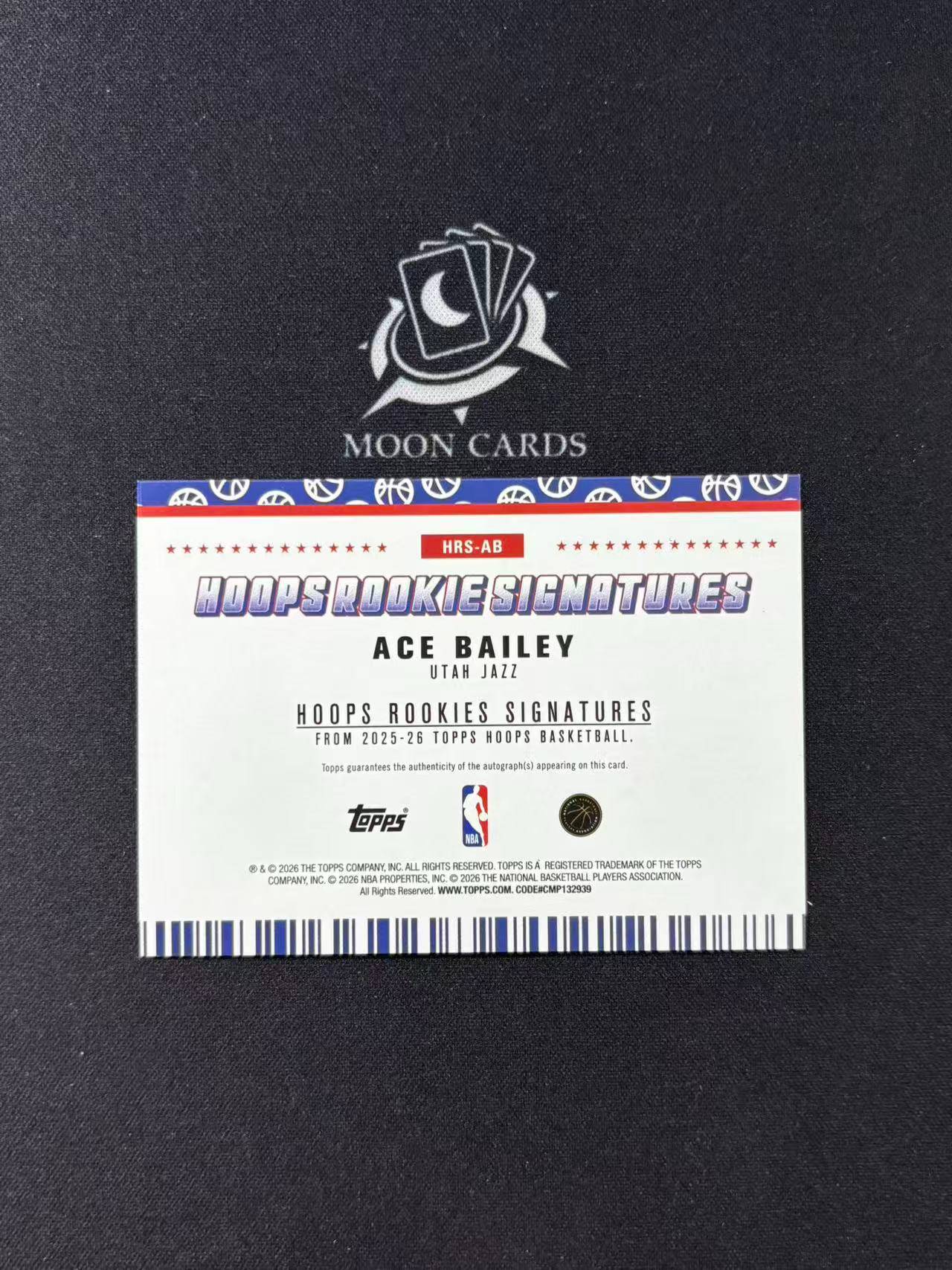 【梦卡拍卖】2025-26 Topps Hoops Ace Bailey 新秀签 艾斯 贝利 拜利 爵士 签字 银折 #DD# 旧A06