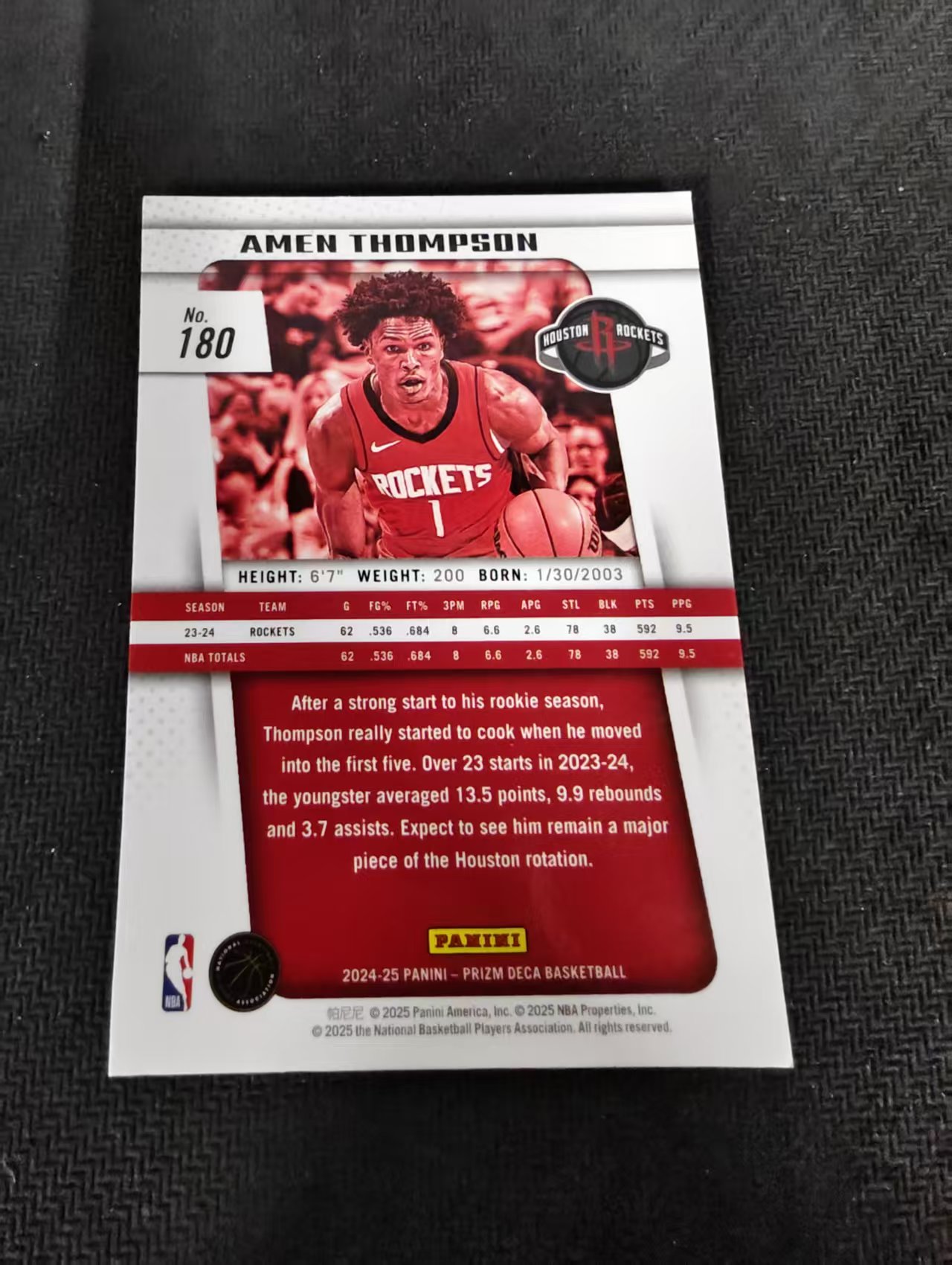 【可合并,不累计】2024-25 panini prizm deca Amen Thompson 火箭 阿门 汤普森 PZ 复古复刻 不保卡品 介意勿拍 #180