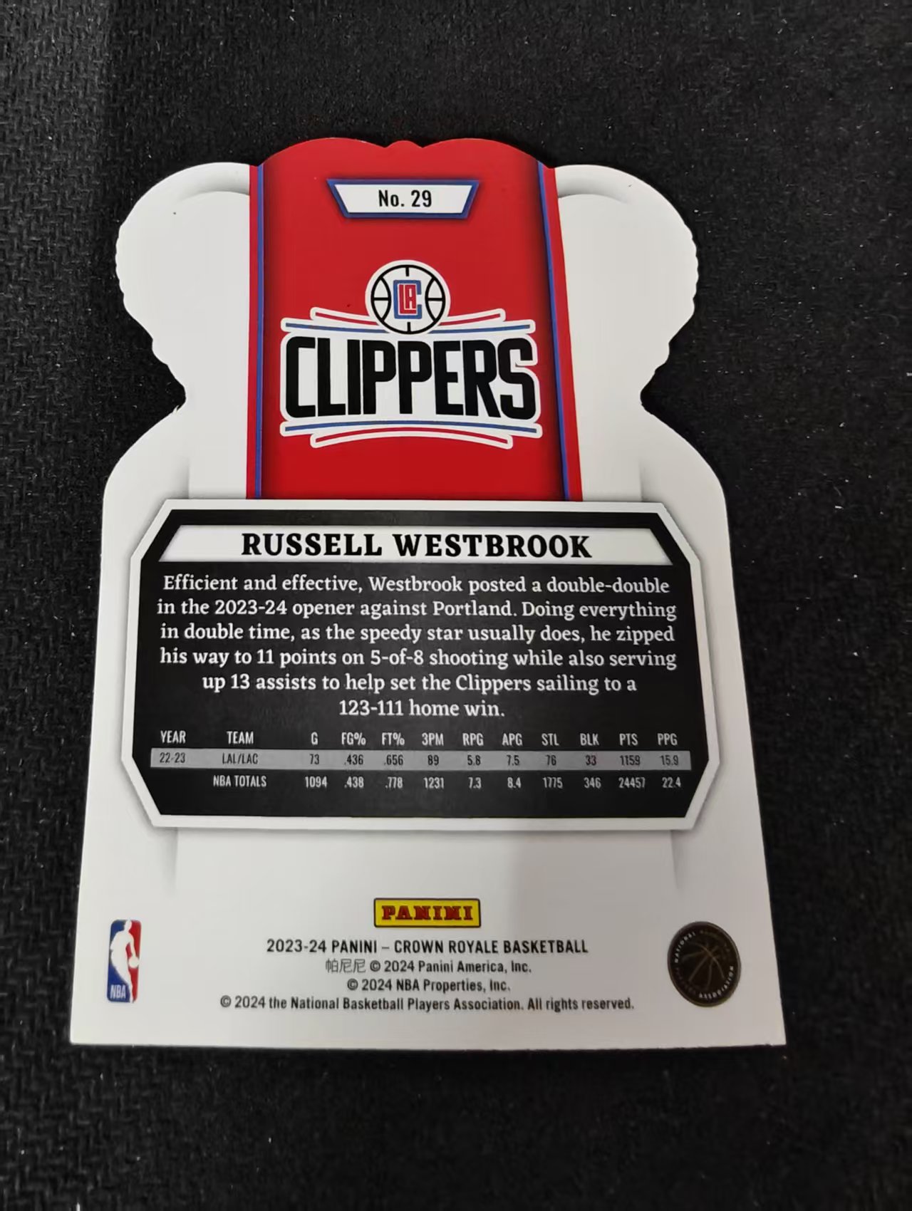 2023-24 panini Crown Royale Russell Westbrook 拉塞尔 威斯布鲁克 威少 快船 皇冠 异形 划痕 边角瑕疵 #29