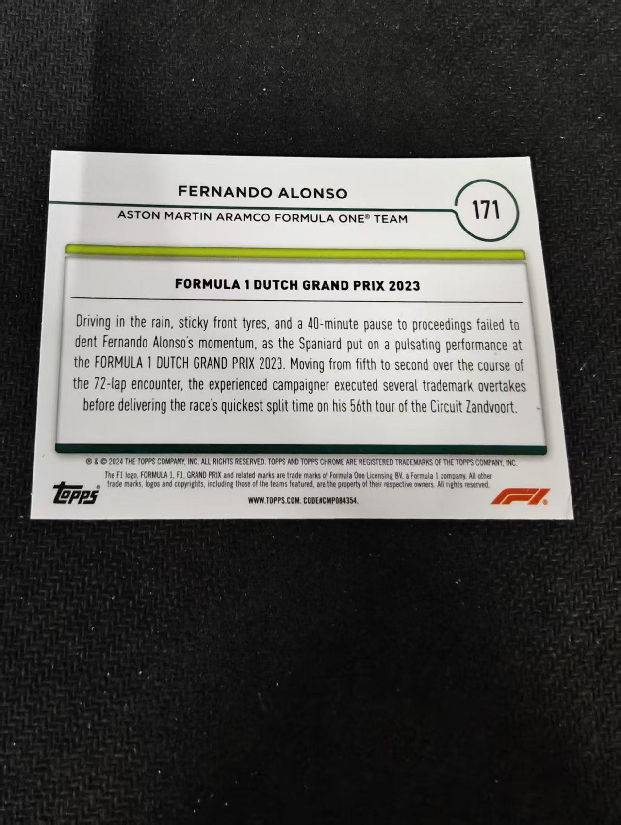 2024 Topps Chrome Fernando Alonso 费尔南多 阿隆索 F1 划痕 边角瑕疵 #171