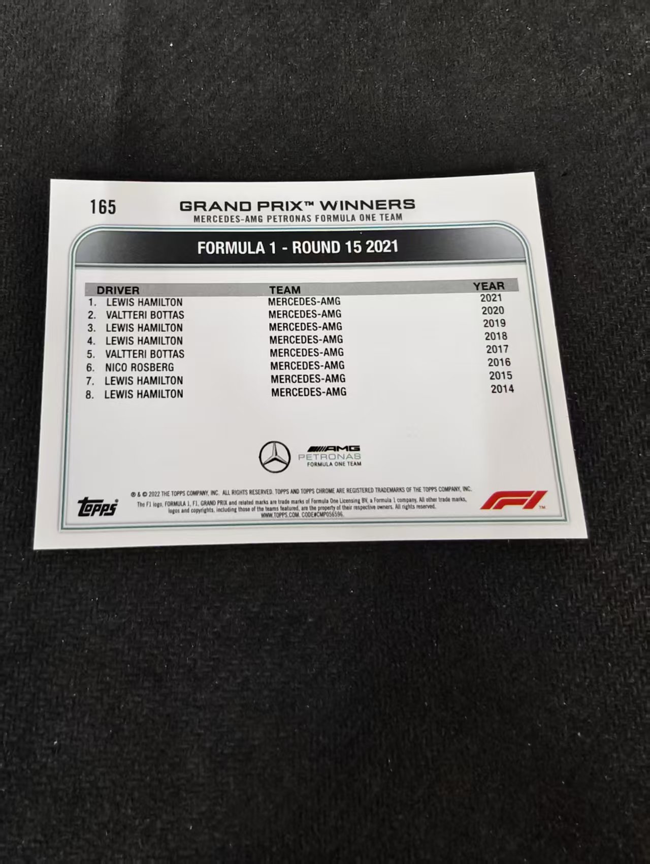 2022 Topps Chrome F1 Lewis Hamilton 刘易斯 汉密尔顿 AMG梅赛德斯奔驰 划痕 边角瑕疵 #165