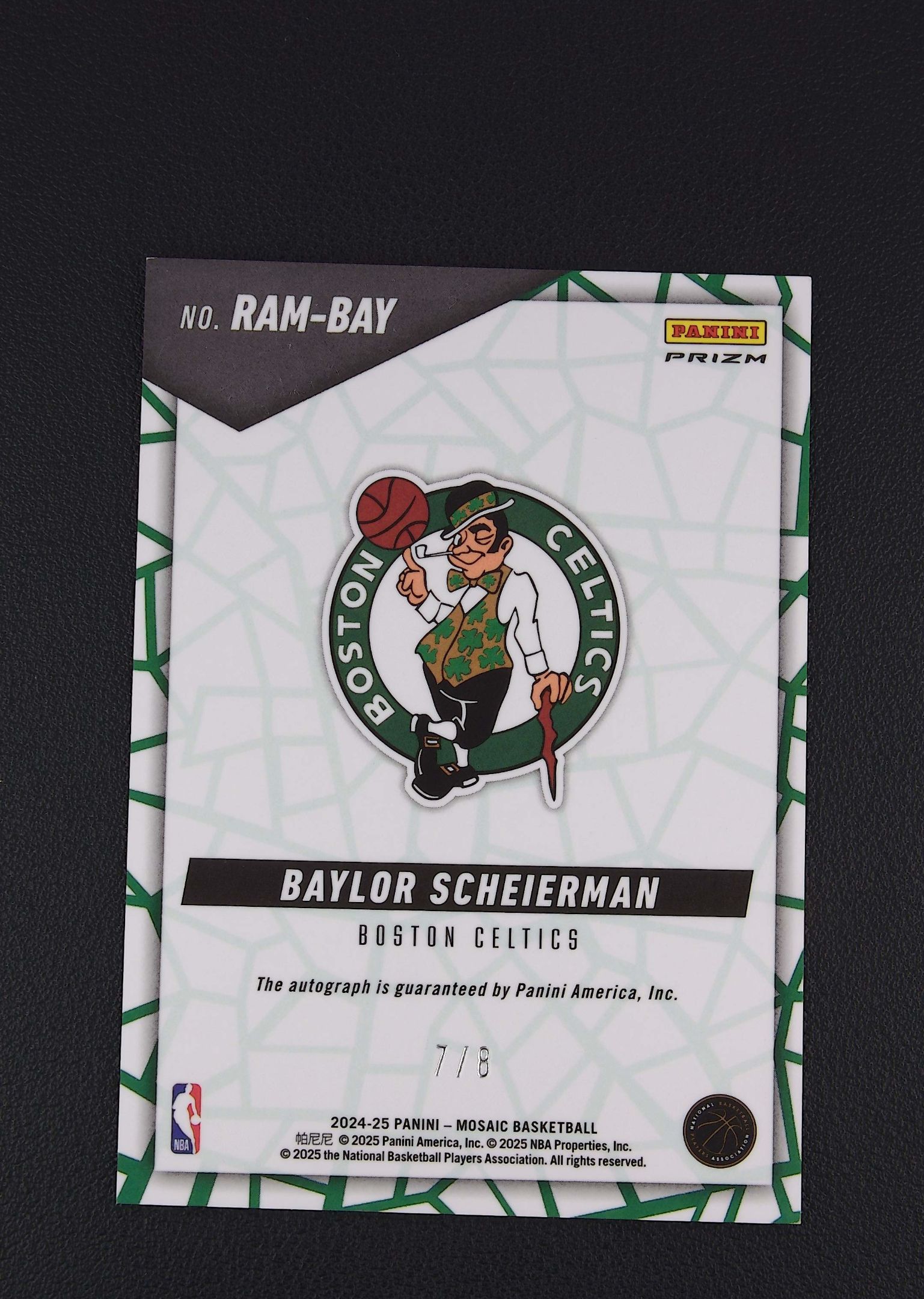 2024-25 Panini Mosaic Baylor Scheierman RC 【阿福代卖】 贝勒 谢尔曼 凯尔特人 新秀 马赛克 8编 签字 黑金 金折 收藏必备 (行行行)