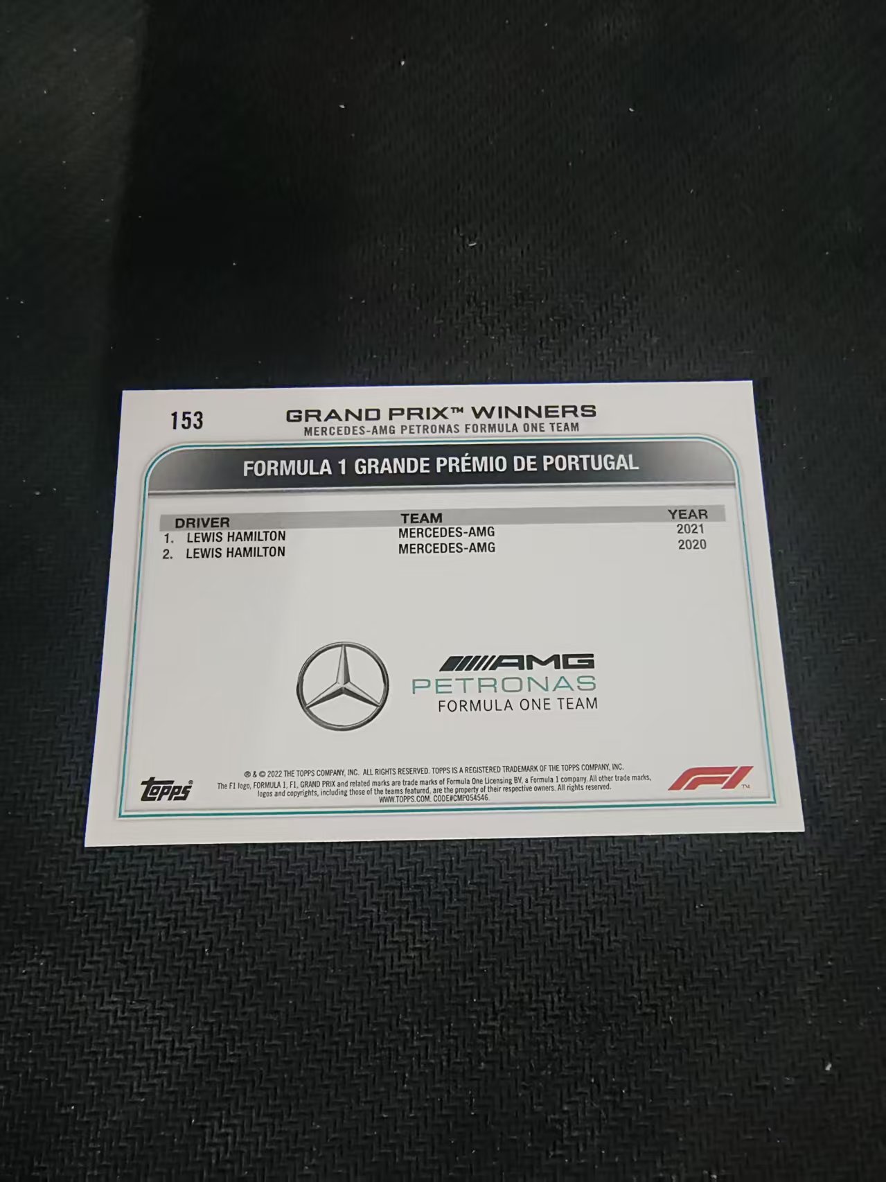 【汽水拍卖】2022 Topps Chrome F1 Lewis Hamilton 刘易斯 汉密尔顿 AMG梅赛德斯奔驰 黑白棋盘 划痕 边角瑕疵 #153