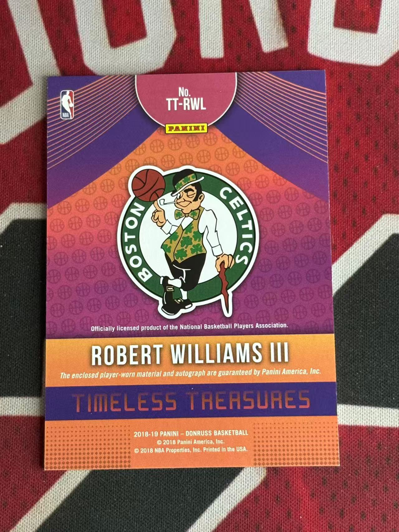 2018-19 PANINI DONRUSS Robert Williams III 杜蕾斯系列 凯尔特人 罗威 罗伯特威廉姆斯 99编 JA 亲穿落场球衣物料切割签字卡 实物签字卡【烂臭嘴拍卖】