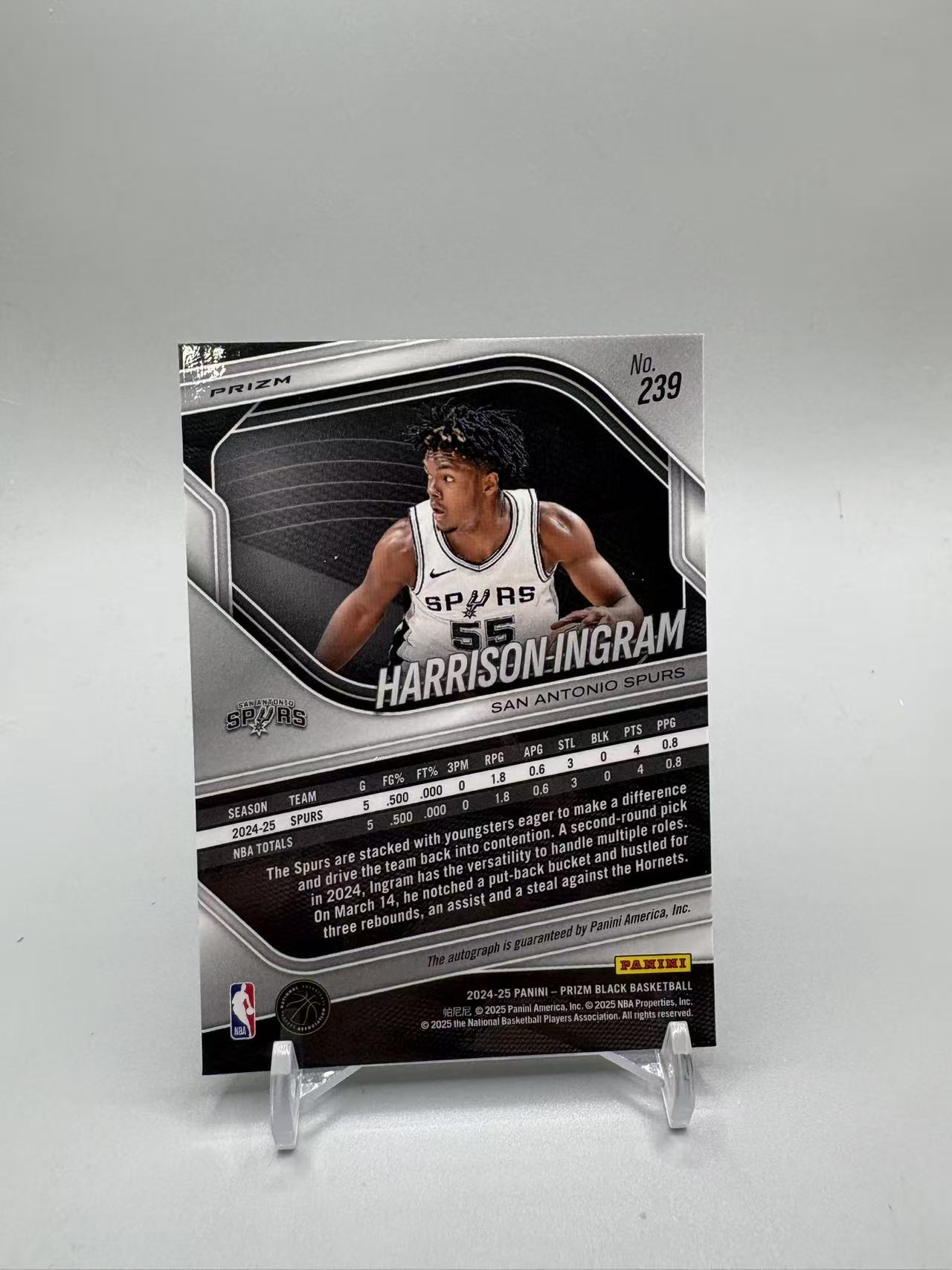 2025 Panini Prizm Harrison Ingram RC 【灰灰代拍】全新PZblack 马刺 英格拉姆 银折 签字 不带编 睡觉