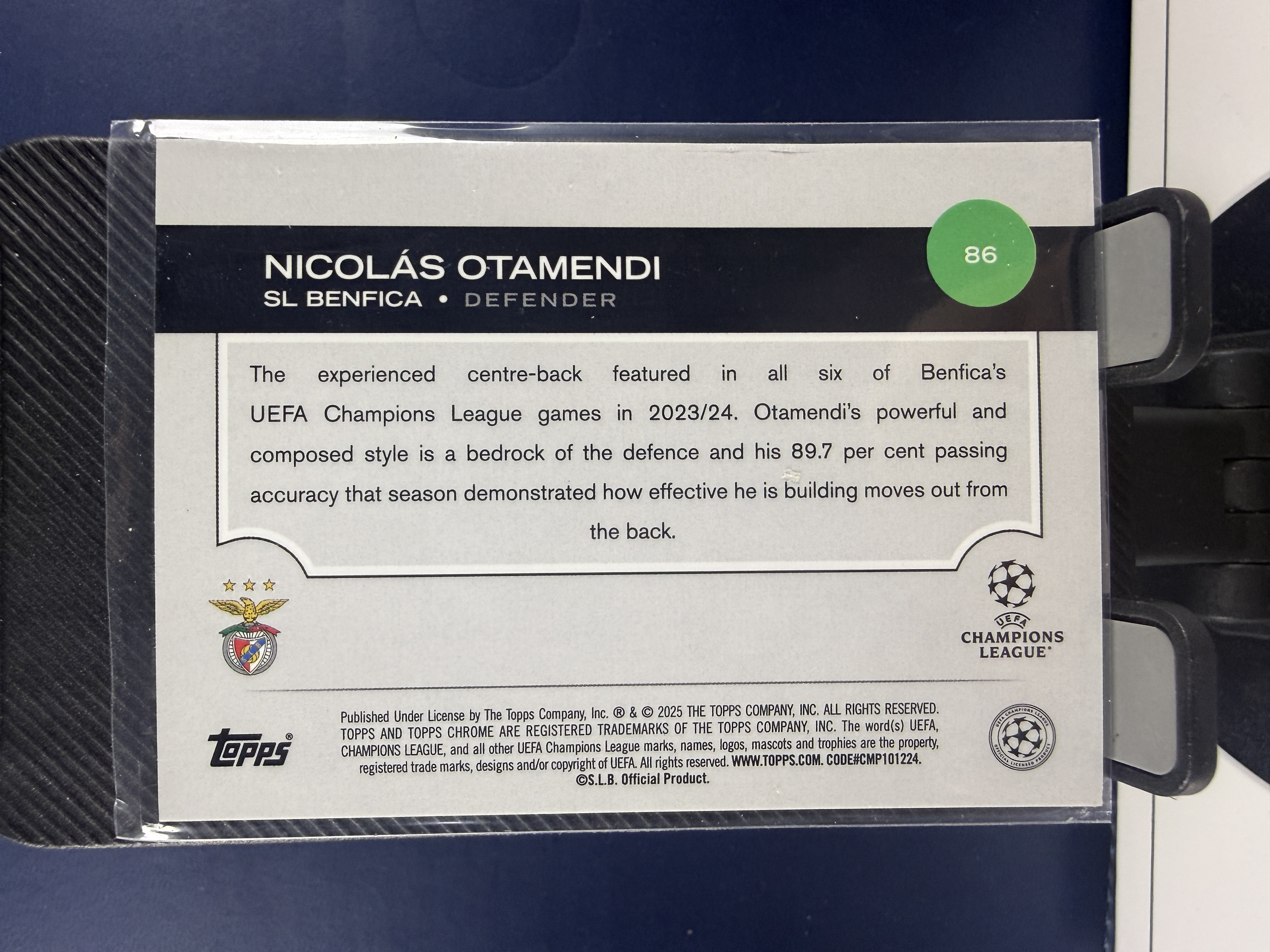 2024-25 Topps Chrome Nicolas Otamendi TC 欧冠 本菲卡 奥塔门迪 黑折 折射 02/10编 收藏必备 (沸腾)