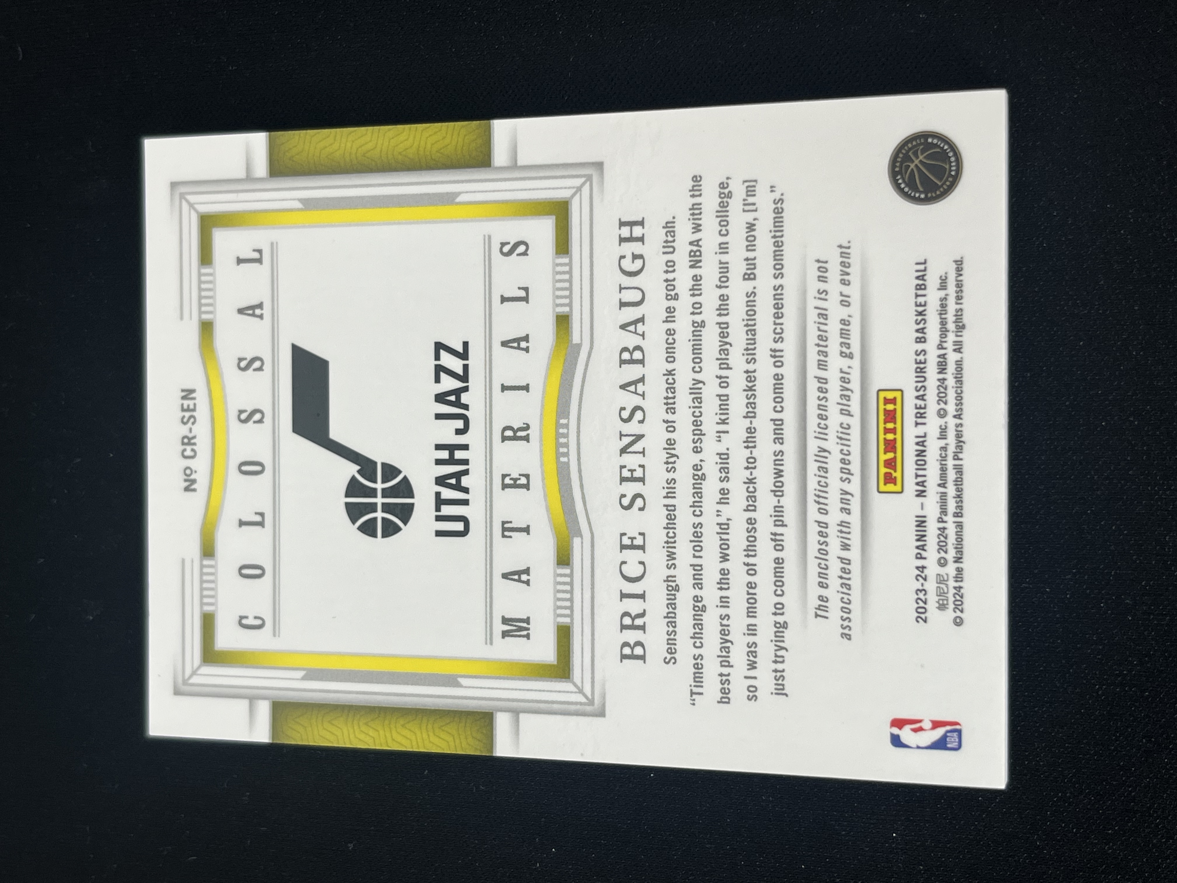 2023-24 Panini NT Brice Sensabaugh 国宝 爵士 布赖斯 森萨博 新秀RC /99编 大窗球衣物料切割 瑕疵如图 【大盘鸡】