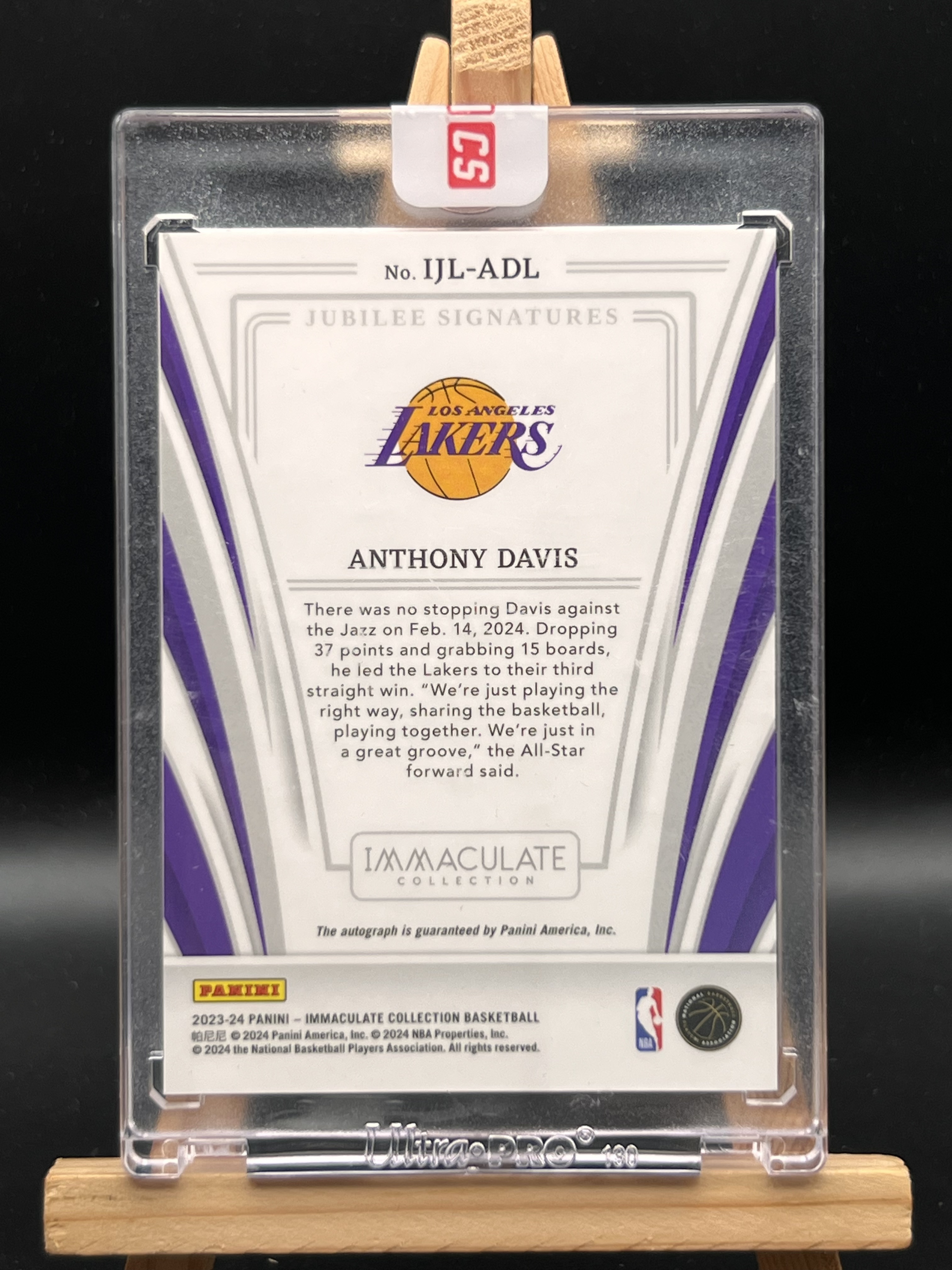 2023-24 Panini Immaculate Anthony Davis 浓眉 安东尼 戴维尼 湖人 IMM jubilee 卓别林特卡 49编 招牌动作 卡签 签字