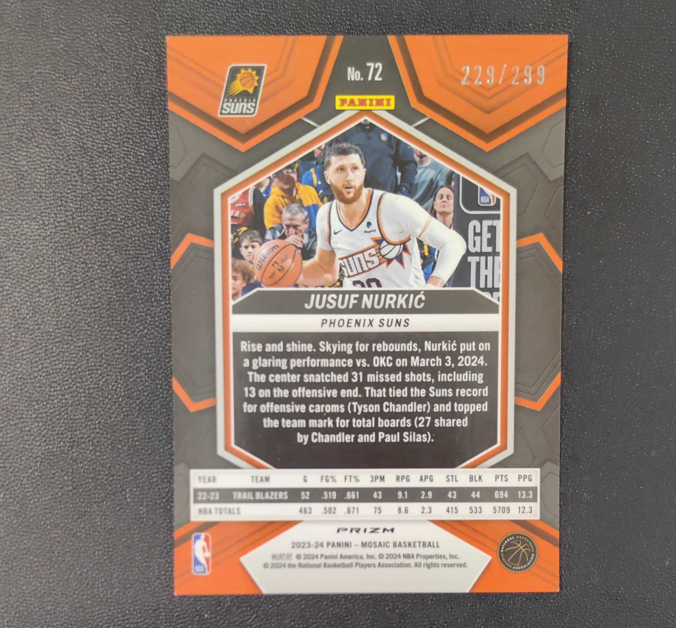 2023-24 Panini Mosaic Jusuf Nurkic 努尔基奇 299编 马赛克折射 开拓者 太阳 东契奇 sga 库里 文班亚马 詹姆斯 多张再拍