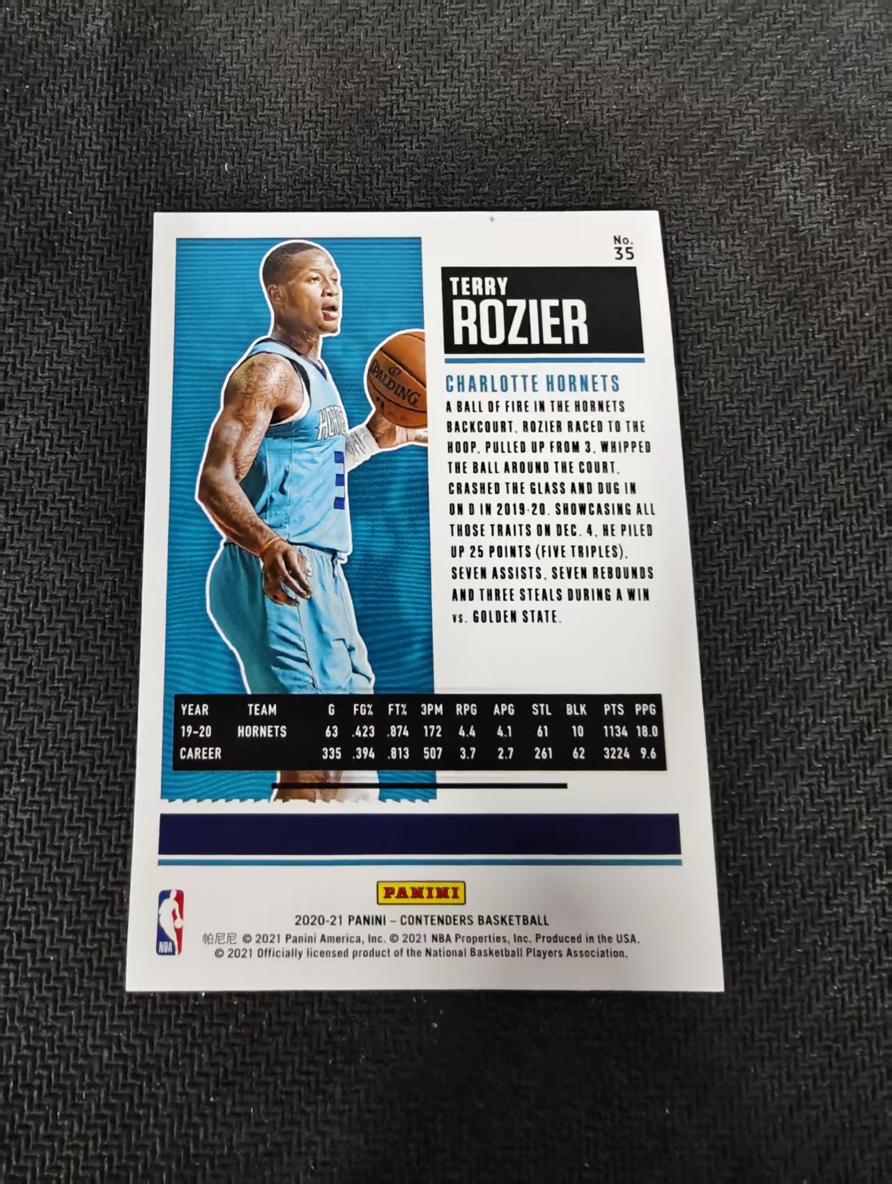 【汽水拍卖】2020-21 Panini Contenders Terry Rozier 特里 罗齐尔 黄蜂队 球票 闪卡 75编 微瑕如图