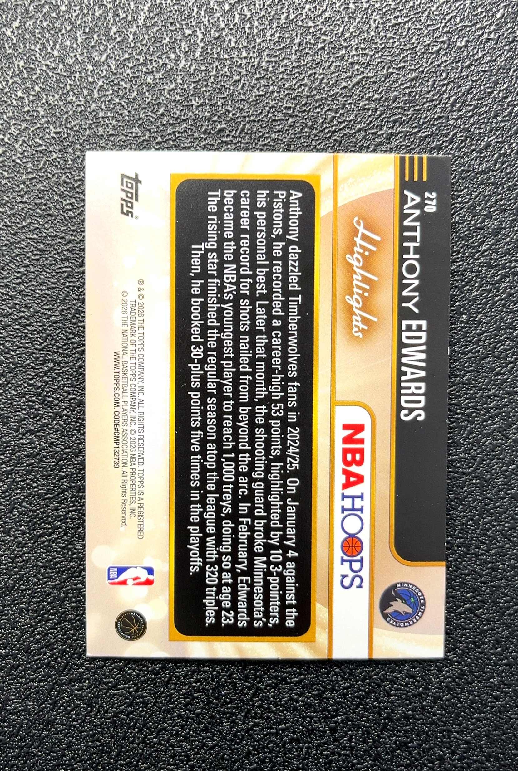 【岛屿拍卖】2025 Topps NBA HOOPS Highlights 高光 ANTHONY EDWARDS 安东尼·爱德华兹 银折 折射 卡品如图 高价值 #210 0012#380