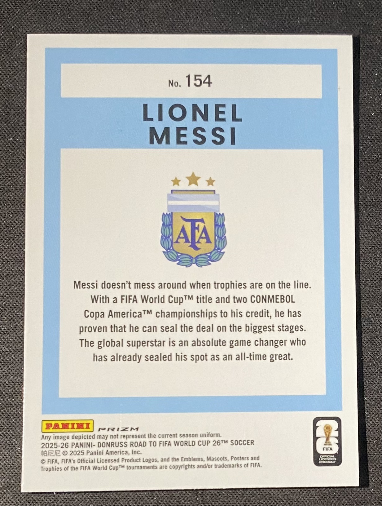 2025-26 Panini Donruss Lionel Messi 【来拆波卡】杜蕾斯 阿根廷 球王 梅西 Optic 银折 1 jjdk