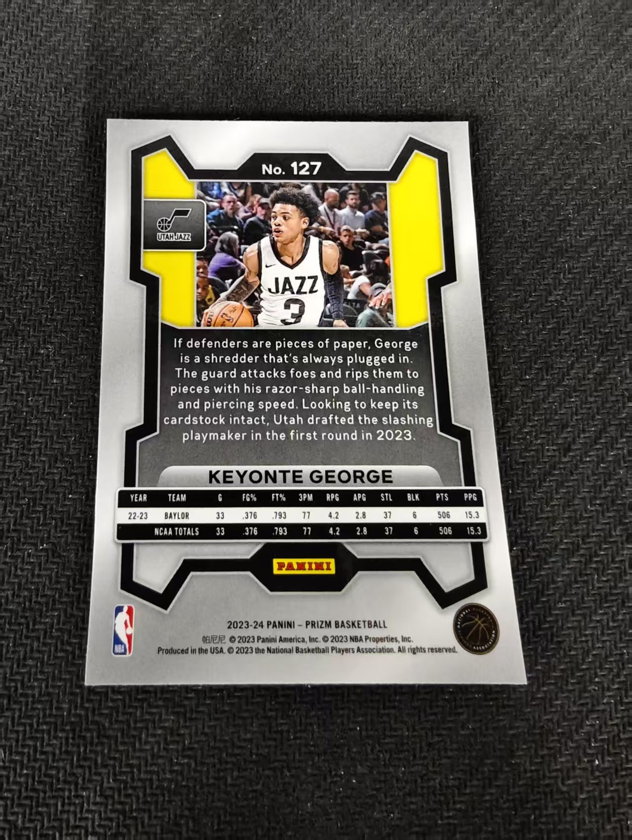 【可合并,不累计】2023-24 Panini Prizm Keyonte George 爵士 基昂特 乔治 RC 新秀 PZ 不保卡品 介意勿拍 #127