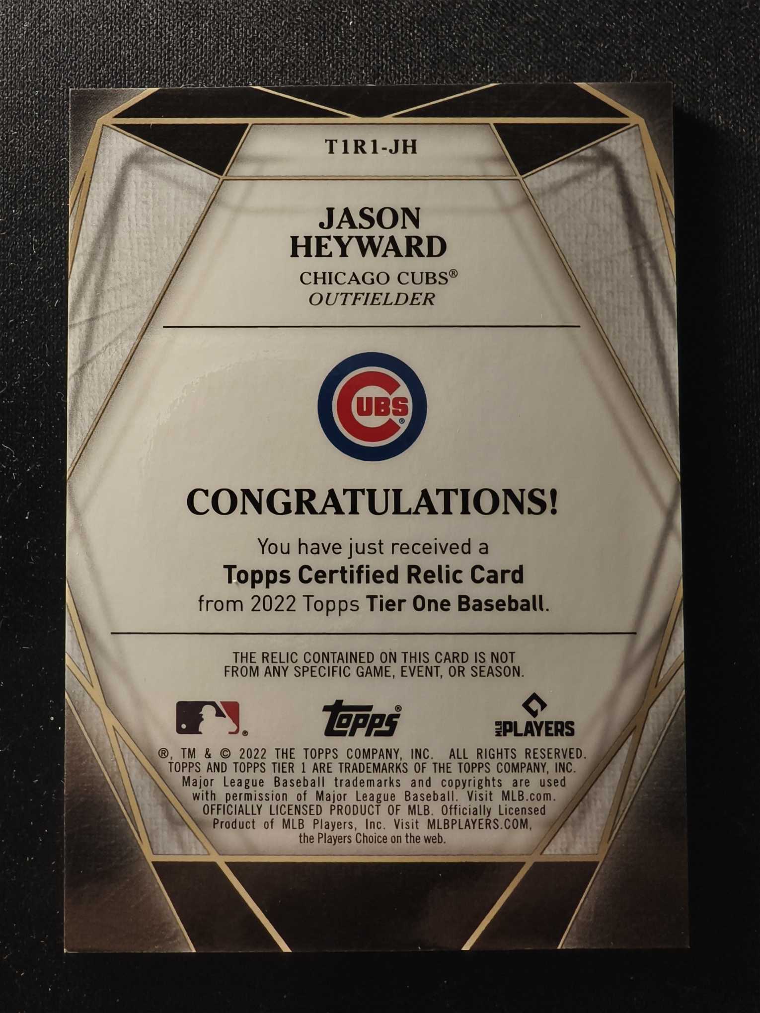 2022 Topps Tier one Jason Heyward MLB棒球 杰森 海沃德 GU球衣切割 物料 399编 卡品如图 专收凑套