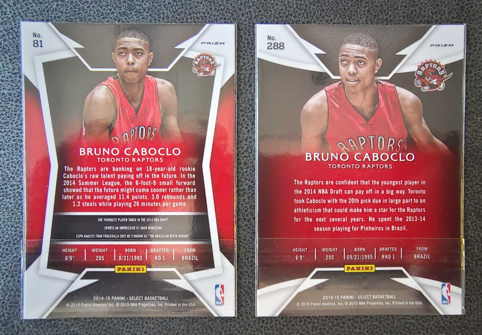 2014-15 Panini Select Bruno Caboclo RC 多伦多 猛龙队 布鲁诺 卡波科洛 巴西 新秀 折射两张 一张银折 一张格子折