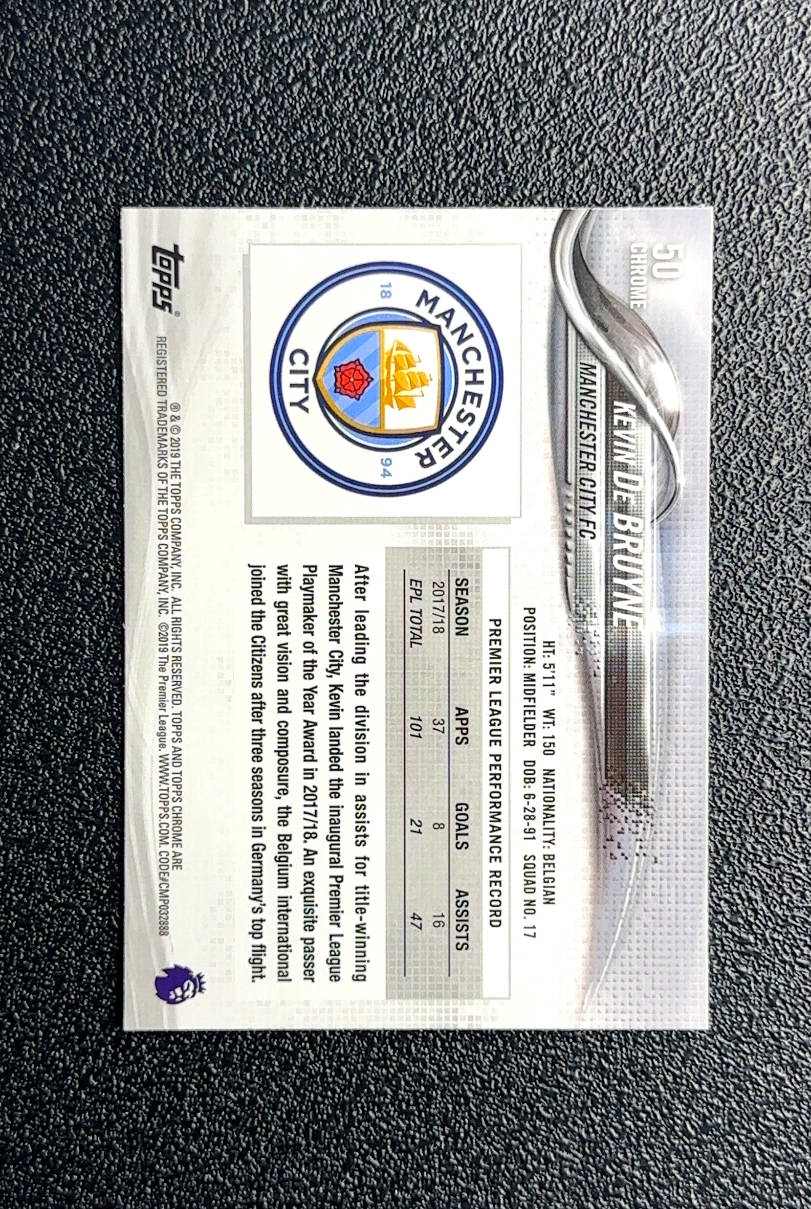 【大鱼】2019 Topps Chrome Kevin De Bruyne 凯文·德布劳内 卡品如图 高价值 #50 Manchester City FC 曼城足球俱乐部 0028#491
