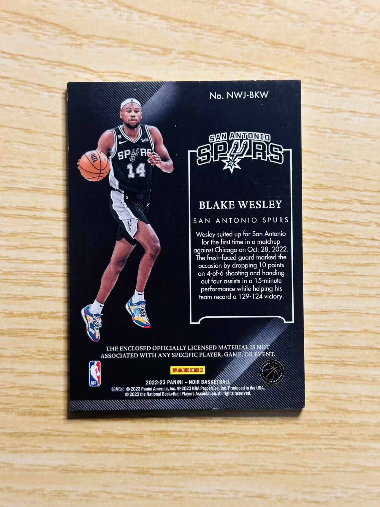 2022-23 Panini Noir Blake Wesley 嘿嘿代卖 诺尔 布雷克 韦斯利 新秀 RC 球衣 物料 99编 马刺 实卡精美 收藏必备
