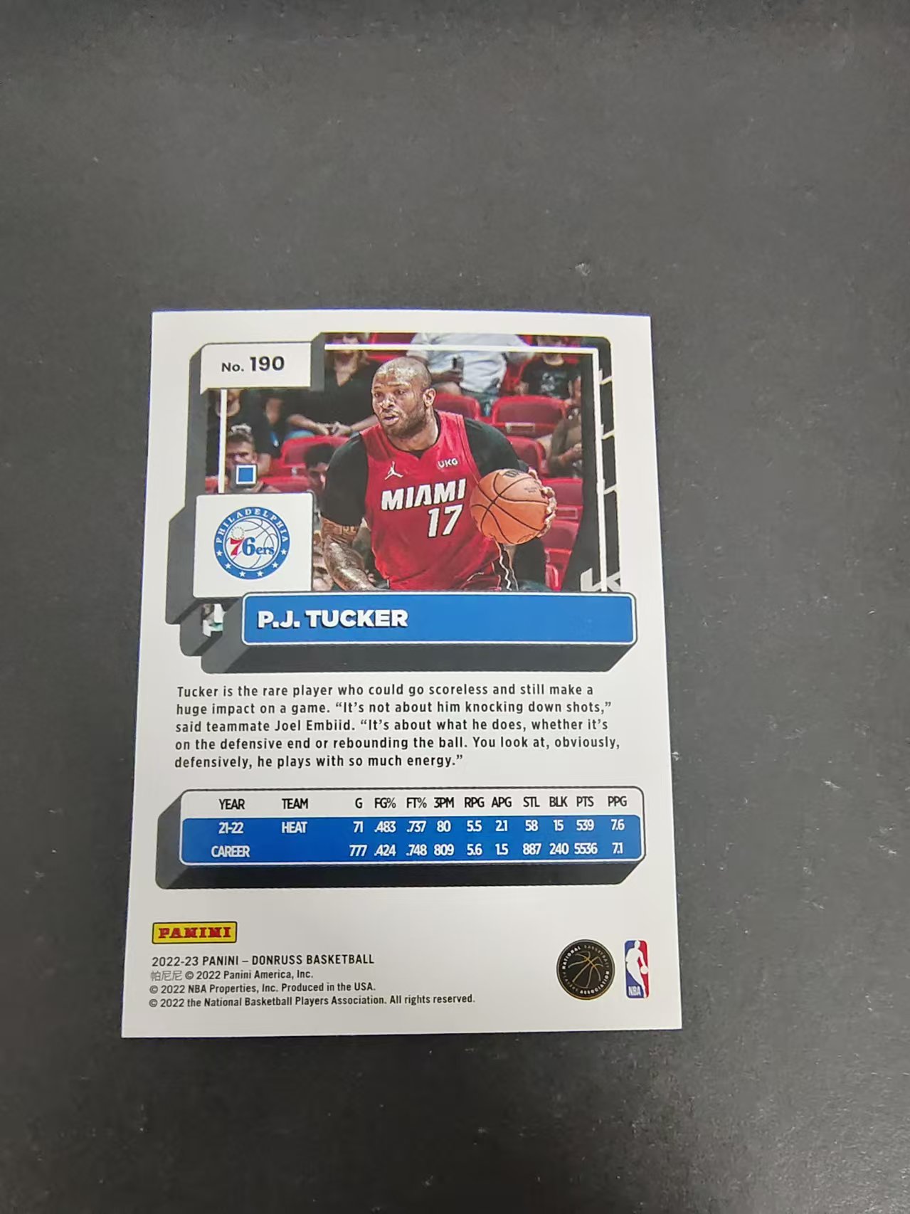 【可合并,不累计】2022-23 Panini Donruss P.J. Tucker 76人队 PJ塔克 杜蕾斯 边角微瑕 #190