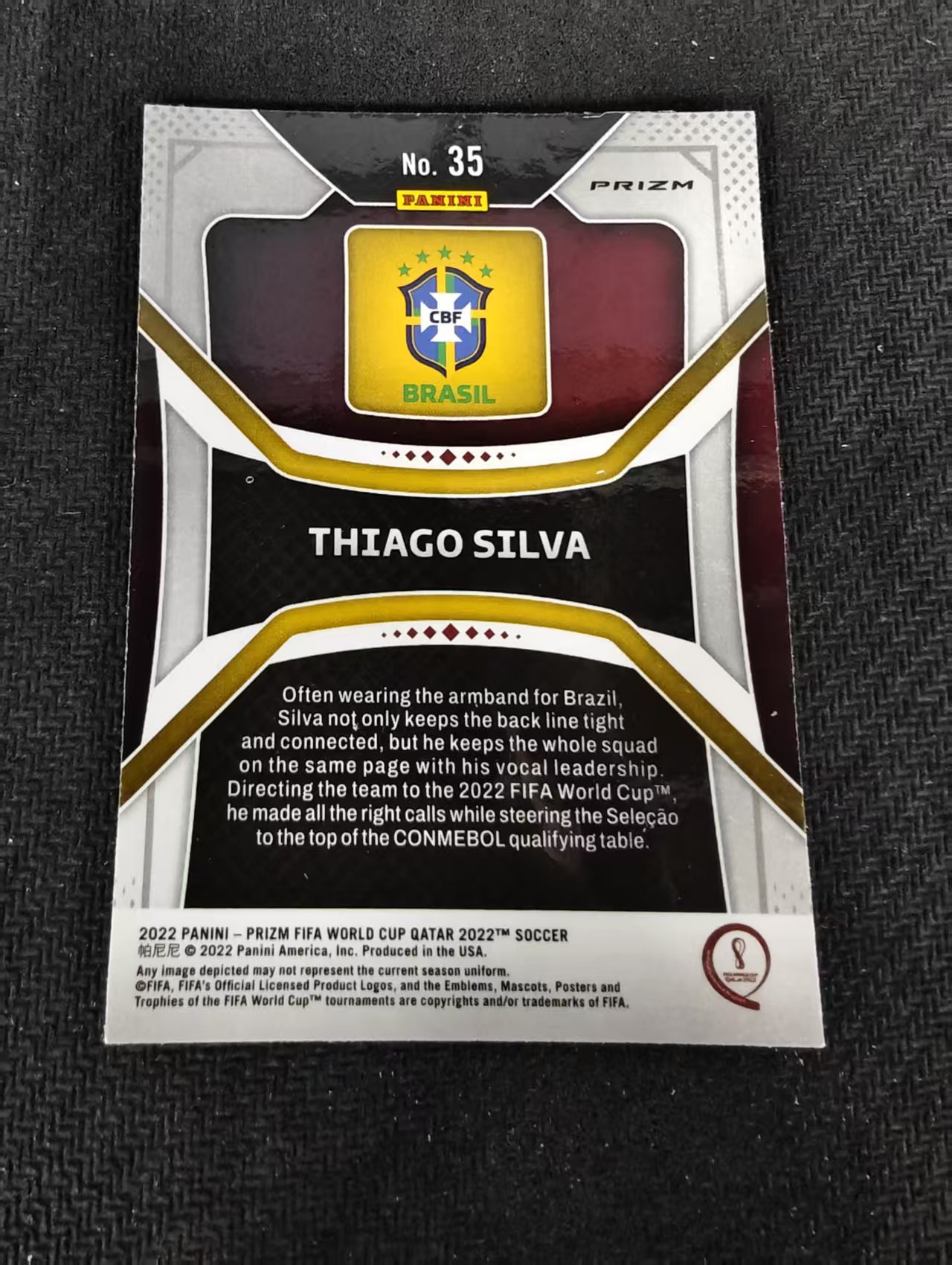 【可合并,不累计】 2022 Panini Prizm Thiago Silva 巴西 蒂亚戈 席尔瓦 弟媳 PZ 卡塔尔世界杯 银折 划痕 边角瑕疵 #35