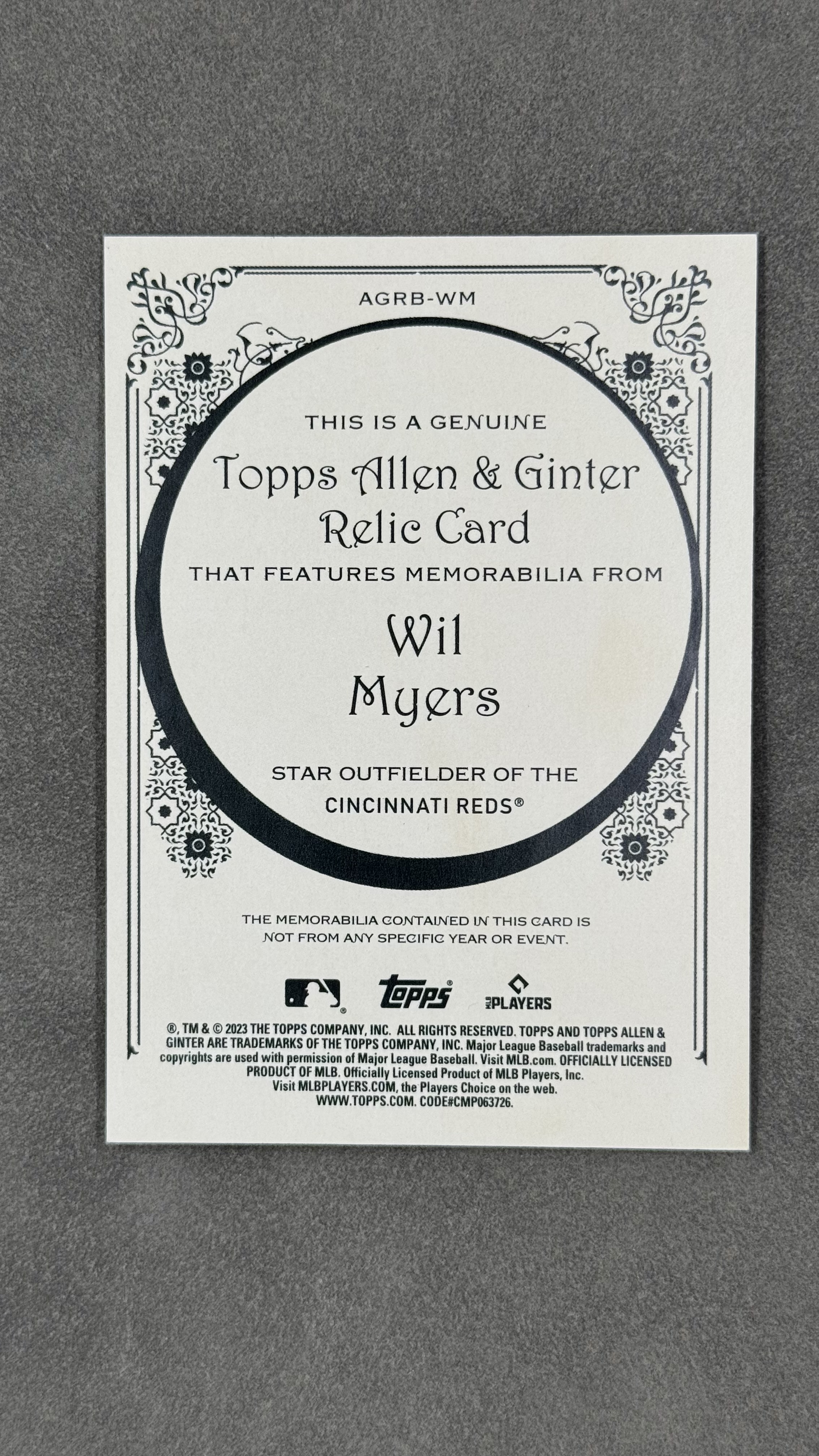 2023 Topps Allen & Ginter Wil Myers 红人队 威尔 迈尔斯 小窗球棒切割 球棒物料 实卡好看 值得凑套收藏#AGRB-WM