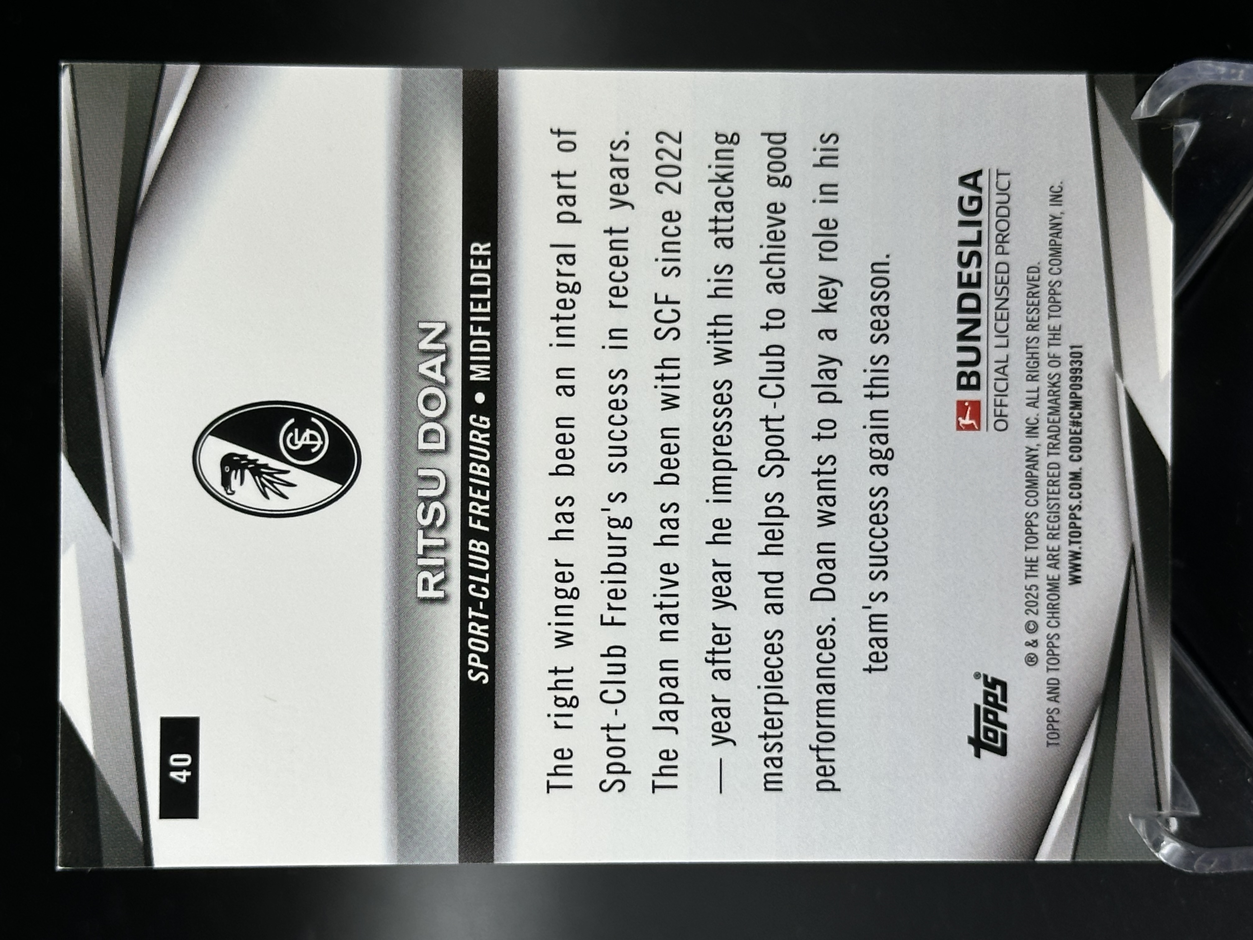 2024-25 Topps Chrome Ritsu Doan 【小黄拍卖】德甲 堂安律 弗赖堡 黑折 07/10编 超低编 少见「cook」