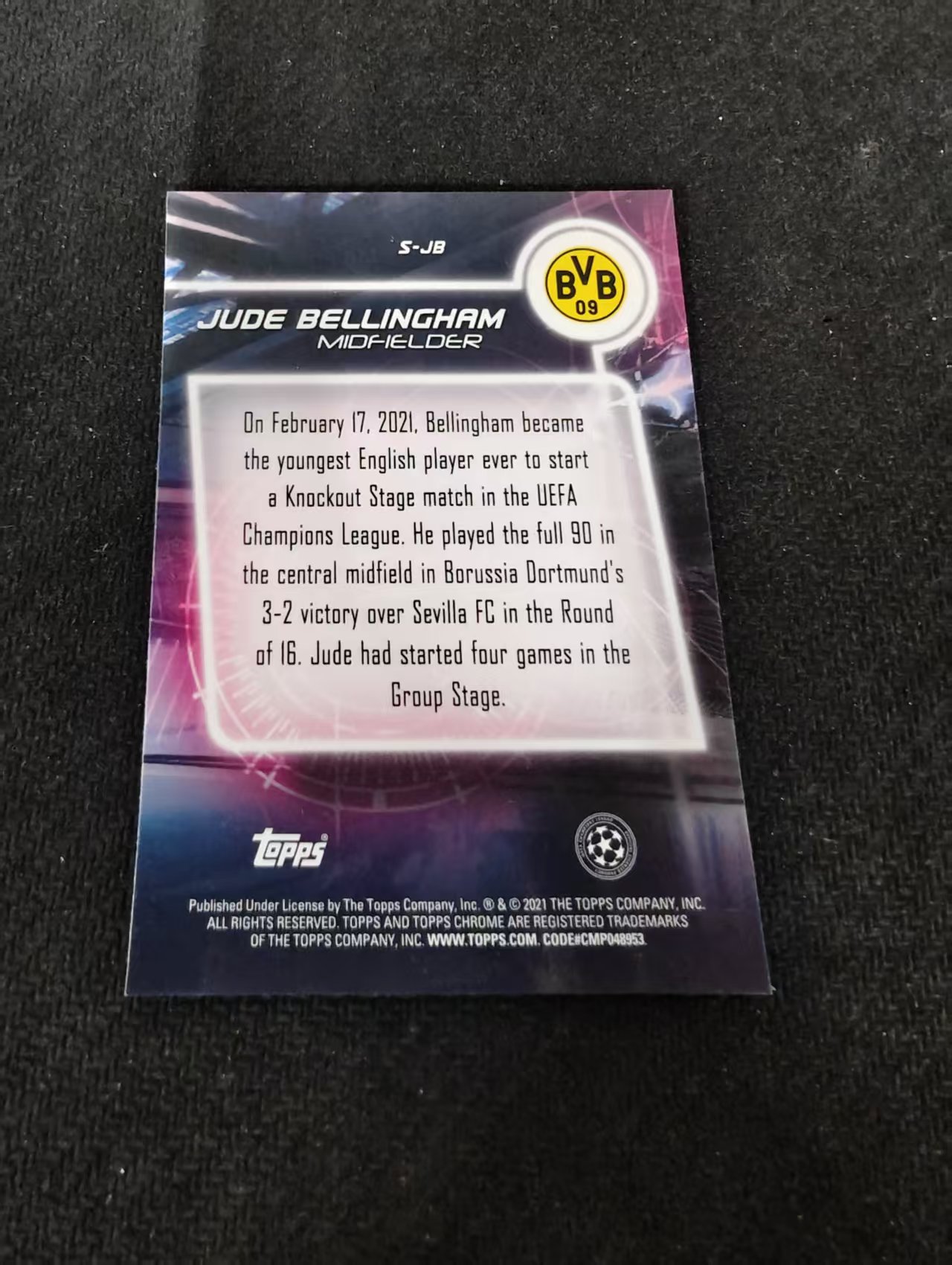 【可合并,不累计】2021 Topps Chrome Jude Bellingham RC 新秀 多特蒙德 祖德 贝林厄姆 欧冠 银折 不保卡品 介意勿拍