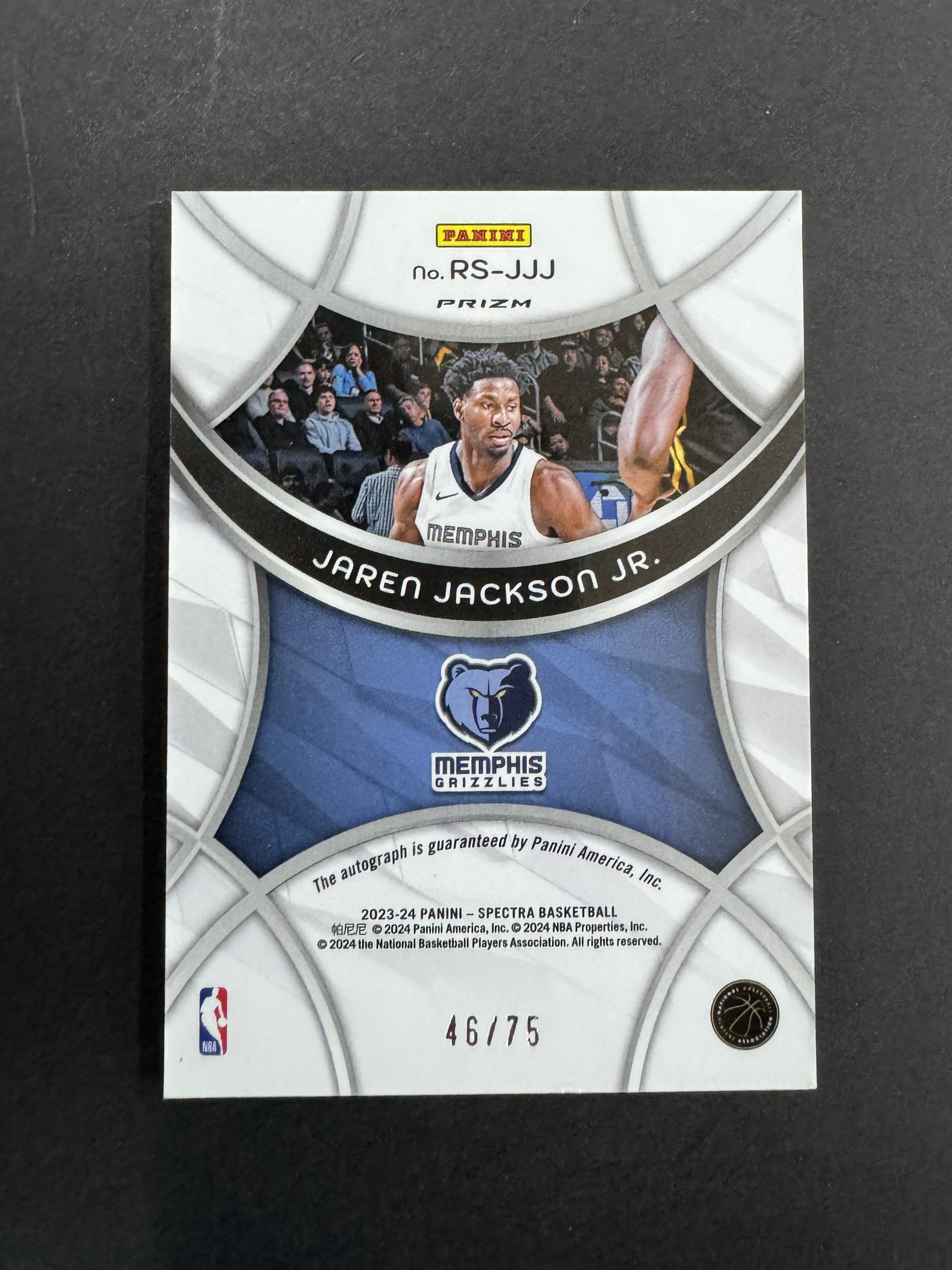 2023-24 Panini Spectra Jaren Jackson Jr. #RS-JJJ 小贾伦 杰克逊 光谱 签字 46/75编 贴签 卡品如图