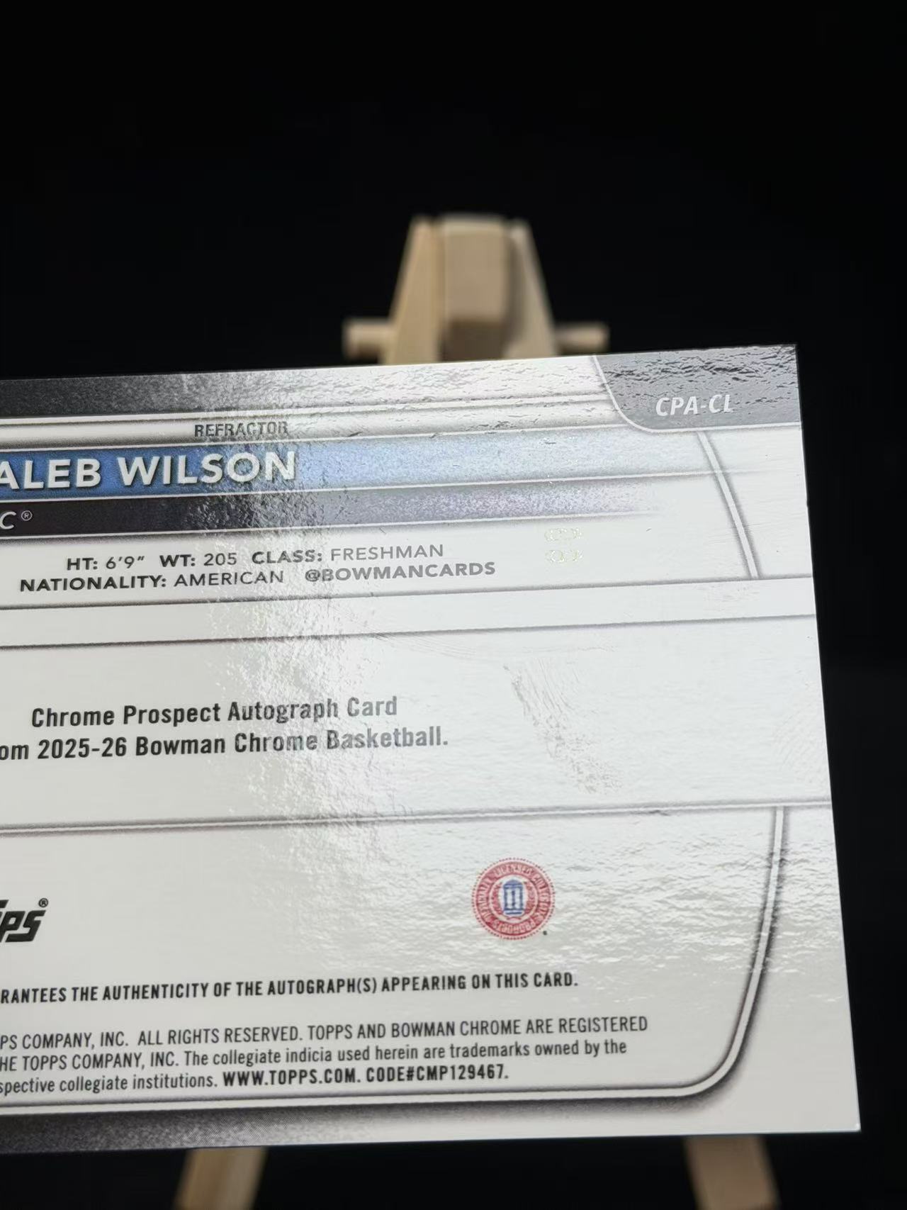 【Ai拍卖】2025-26 Bowman Chrome Refractor Caleb Wilson 1st凯莱布 威尔逊 146 /499 编 贴签 签字 潜力新秀 瑕疵如图 29-大雨