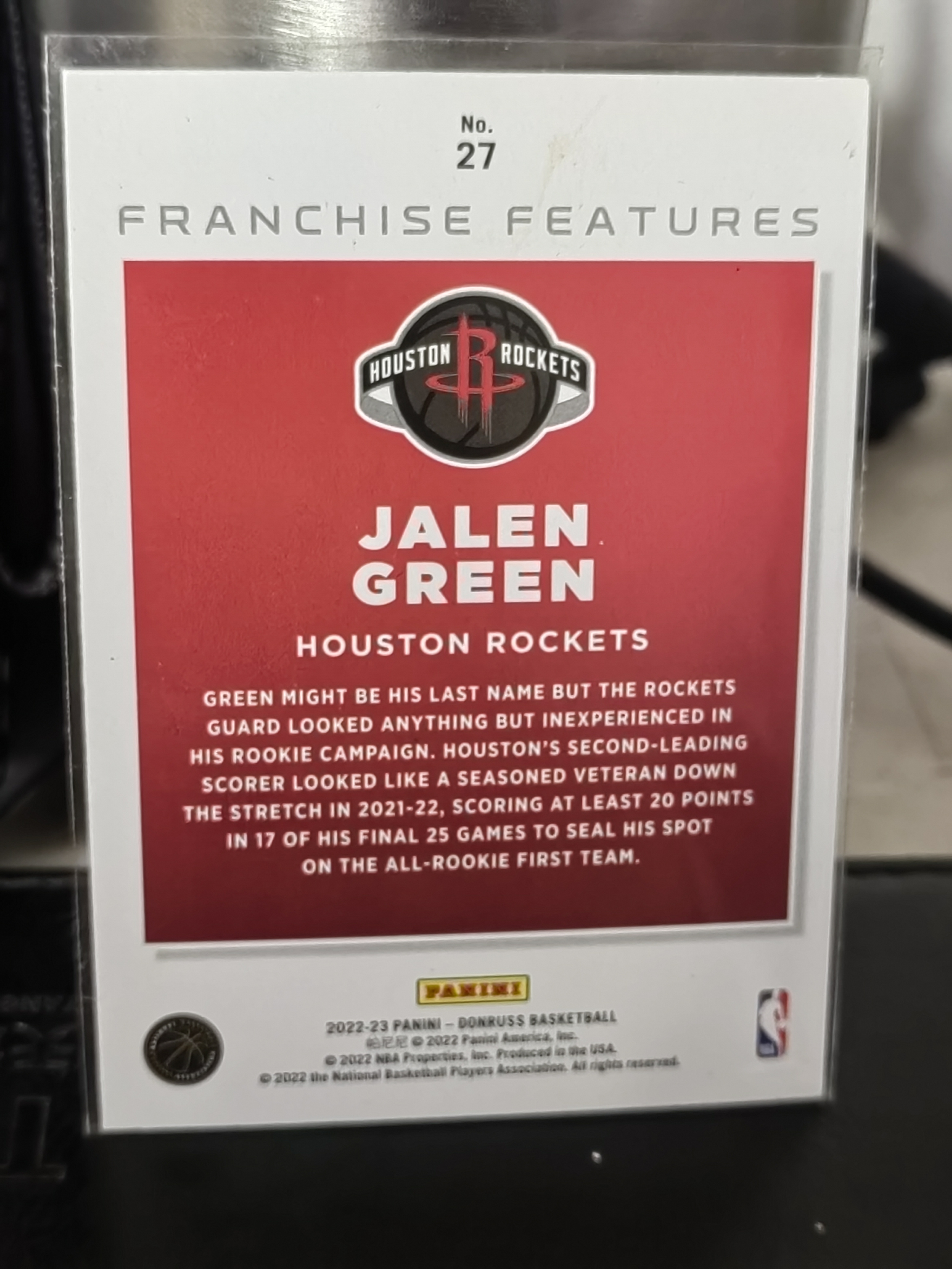 2022-23 Panini Donruss Jalen Green 杜蕾斯 杰伦 格林 火箭 FRANCHISE FEATURES 球队核心特征 基石球员 特卡 篮 白边白角 不保卡品 卡品如图