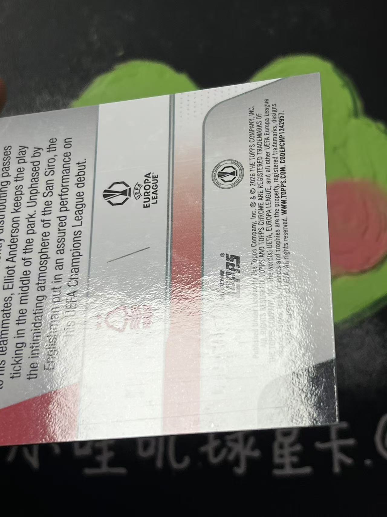 2026 Topps Chrome Elliot Anderson 欧冠 诺丁汉森林 埃利奥特 安德森 250编 英格兰 微瑕如图【ZYP代拍】羽羽
