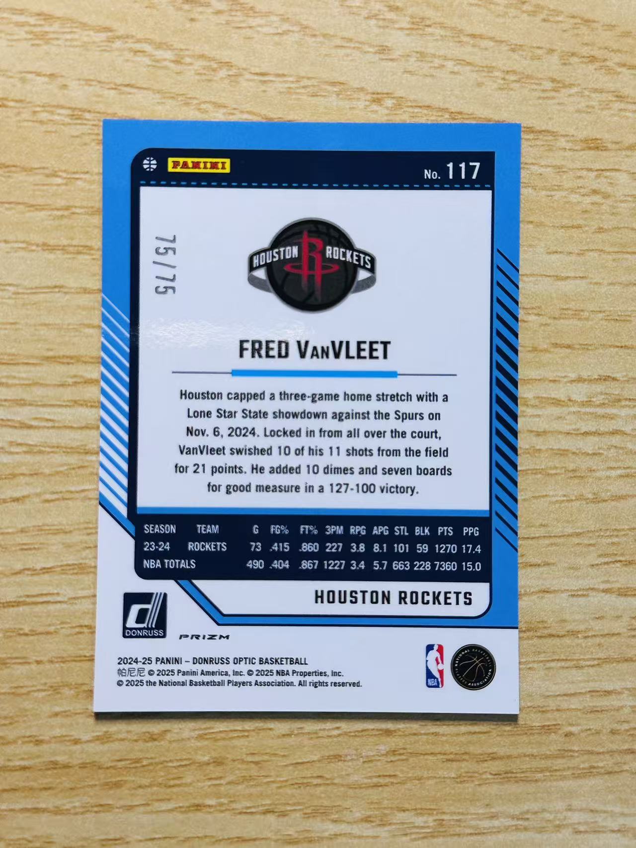 2024-25 Panini Donruss Fred VanVleet 嘿嘿代卖 杜蕾斯 optic 费雷德 范弗利特 黑金圈圈折 75编 75/75编 火箭 收藏必备