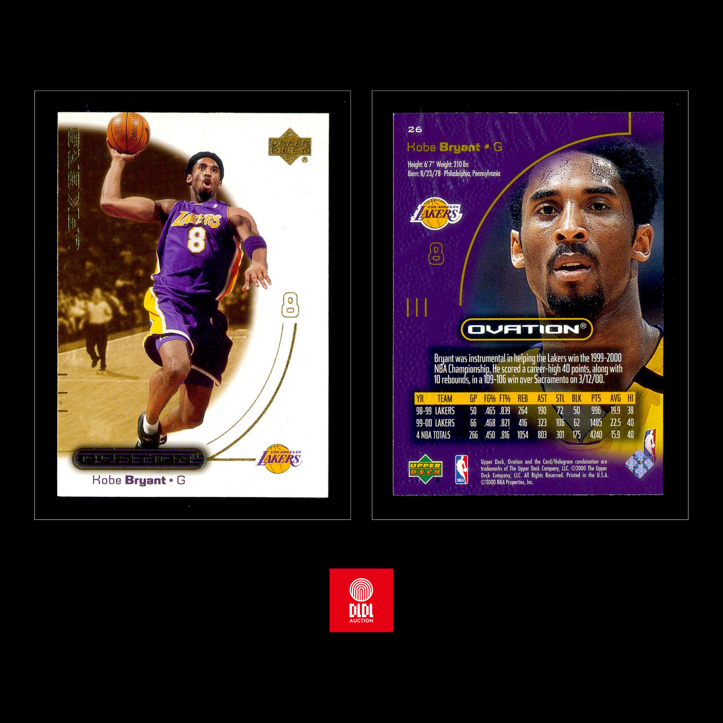 2000-01 Ovation Kobe Bryant科比布莱恩特球皮系列对阵国王单场得分纪录提高到40分