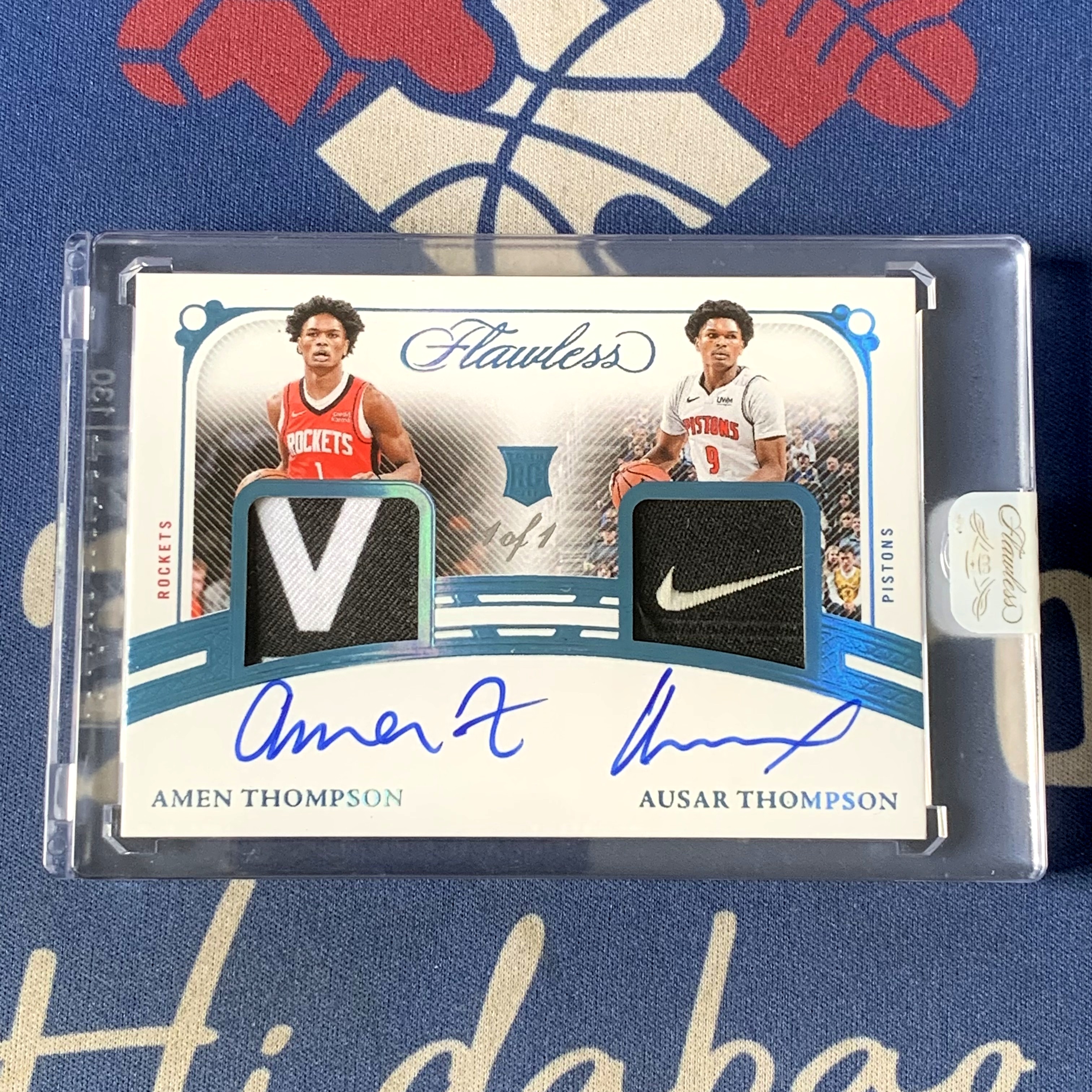 2023-24 Panini Flawless Amen Thompson RC 【海寶】手提 新秀 阿門湯普森 奧薩爾湯普森 1/1編 1of1 一編一 湖水藍閃 雙人雙窗Tag RPA卡簽 原封磚