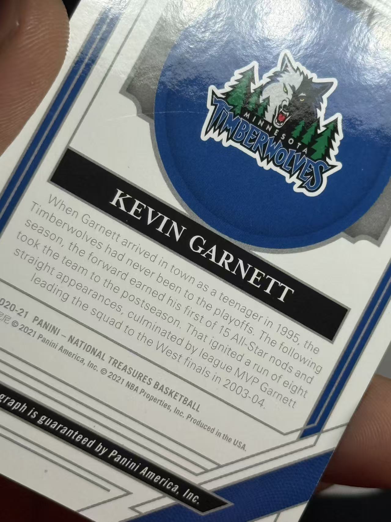 2020-21 Panini National Treasures Kevin Garnett 【卡宾】凯文 加内特 森林狼 凯尔特人 篮网 狼王 名宿 国宝 25编 低编 卡签 瑕疵如图 阿豚哥