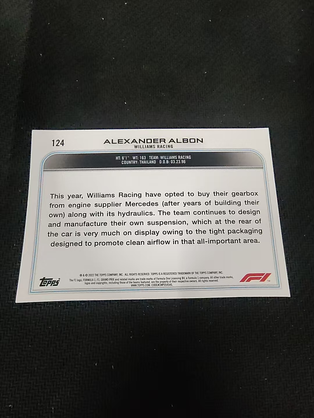 【汽水拍卖】2022 Topps Chrome F1 Alexander Albon 亚历山大 阿尔本 划痕 边角瑕疵 @124