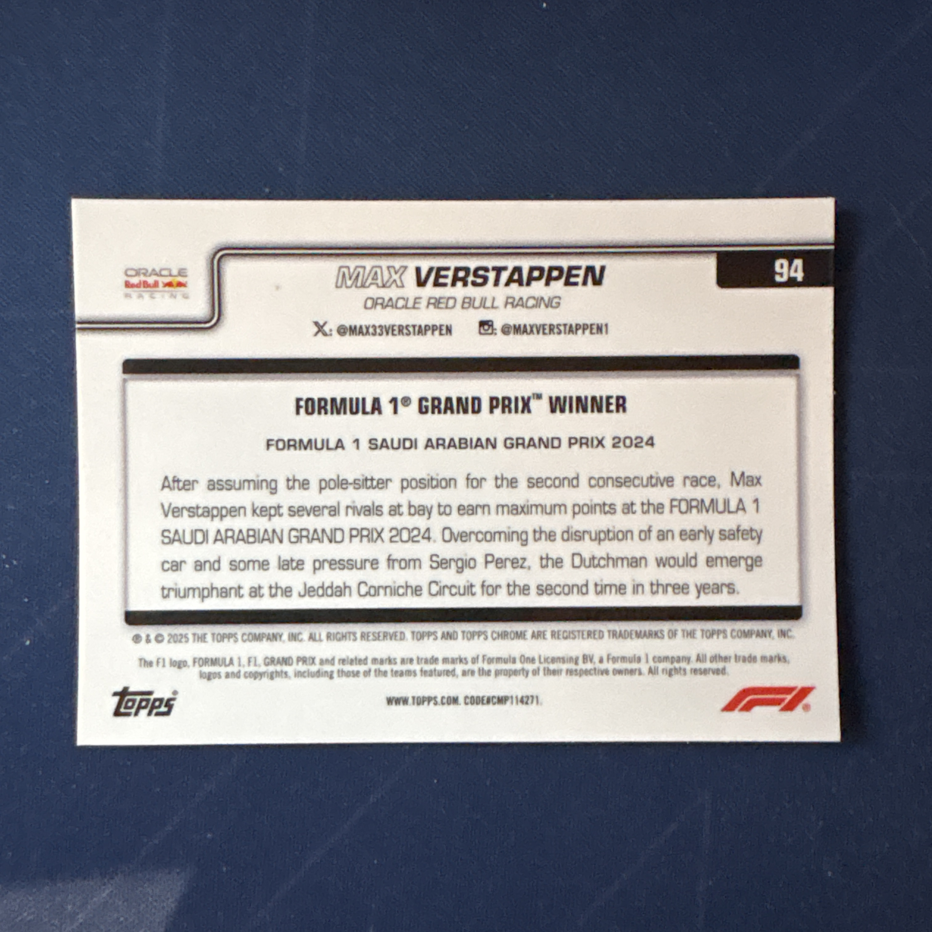 2025 Topps Chrome Max Verstappen 【爆爆代卖】F1 75周年 马克斯 维斯塔潘 黑白方格旗折 棋盘折 格子折 红牛车队 沙特阿拉国分站冠军 专收必备 卡品如图 #冷哥