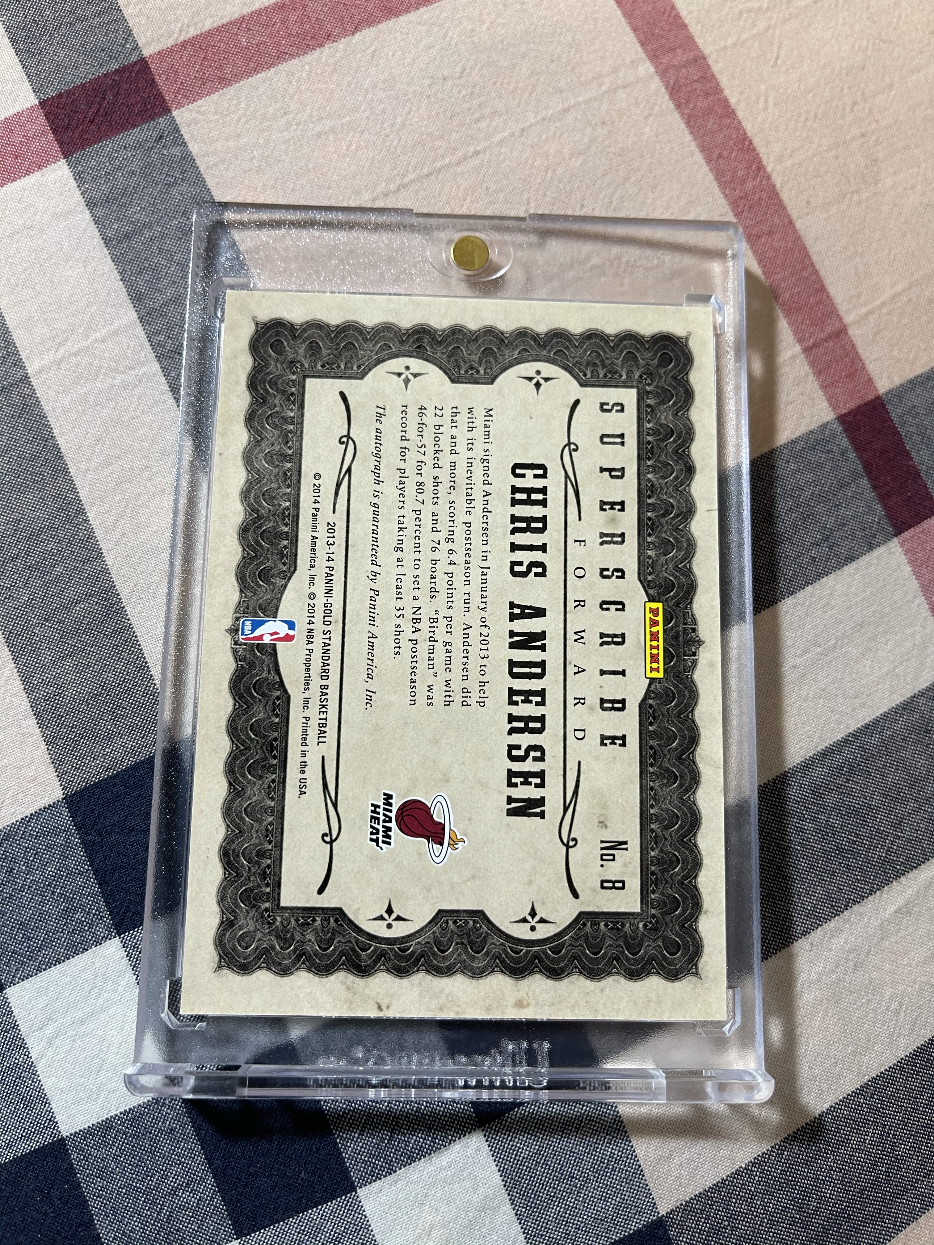 2013-14 金砖 gold standard 热火 chris andersen 鸟人 克里斯 安德森 35编 签字 卡签 铭文 绰号 无平行 实卡绝美 詹姆斯韦德队友 卡品如图【cherry】