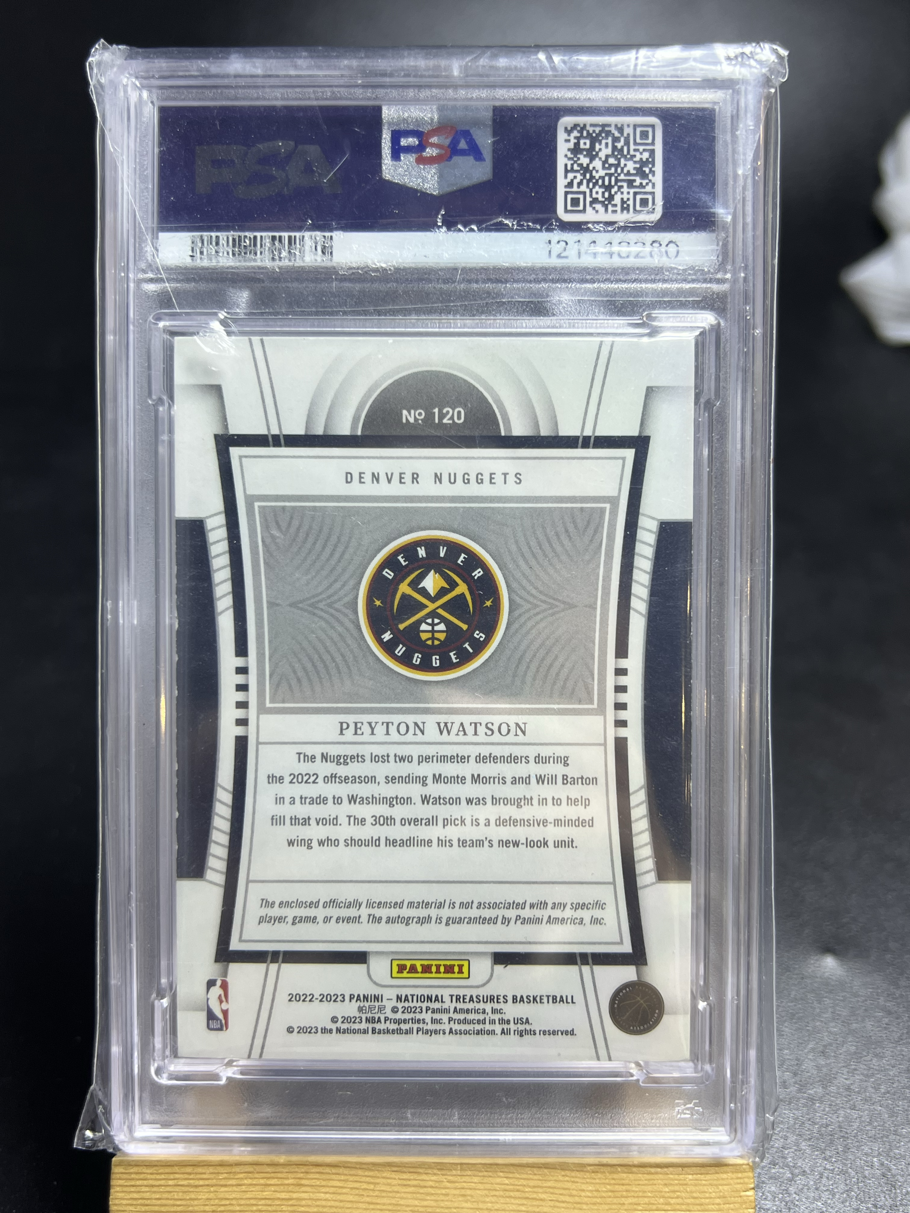 2022-23 Panini National Treasures Peyton Watson RC 三同背 国宝 掘金 新秀 佩顿 沃特森 RPA 暴力切割 物料 签字卡签 8/8编 尾编 色球球